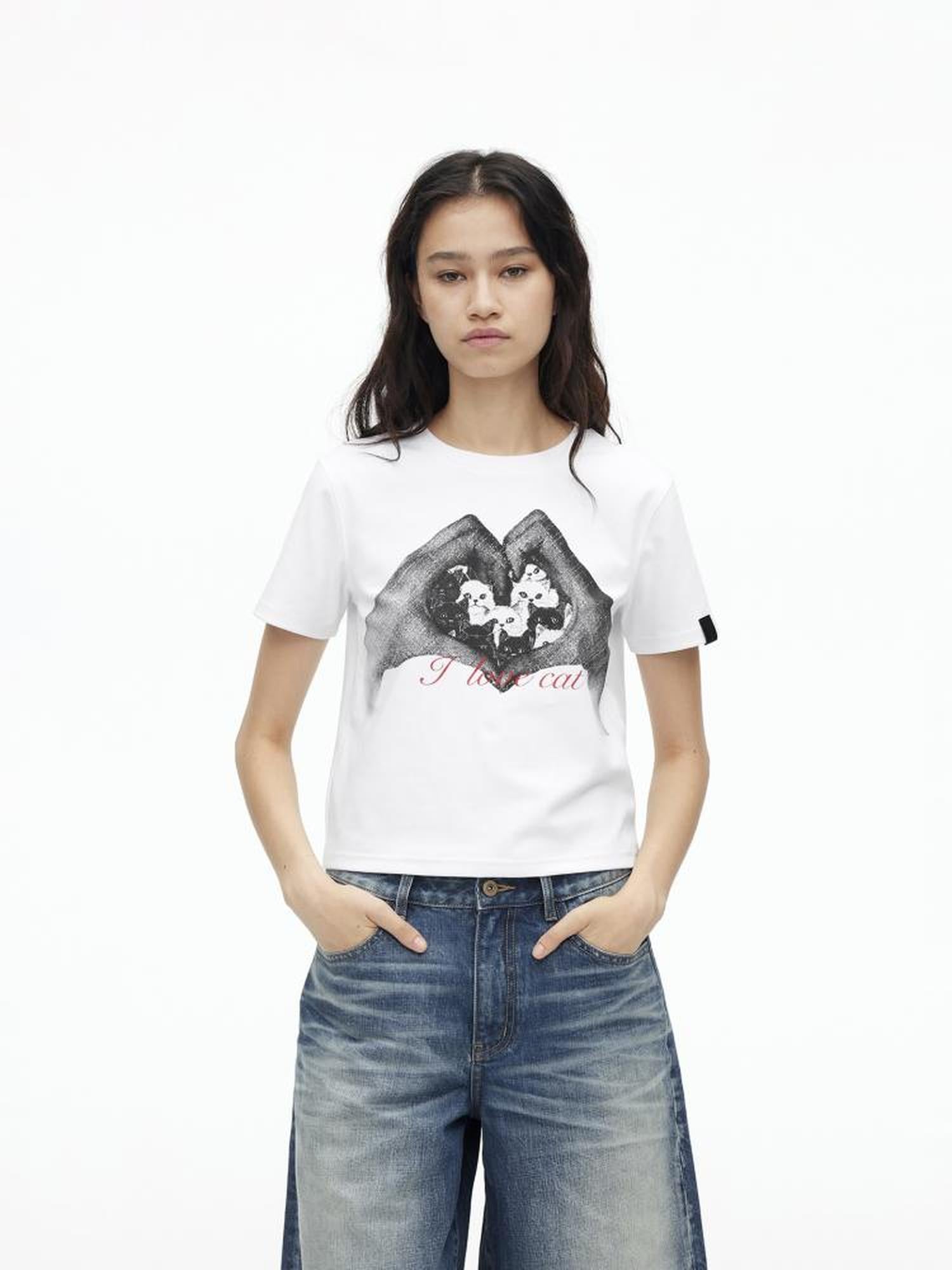 AFTADAWN High Density Cotton Crew Neck Printed Tee Relaxed Fit Short Sleeve Top