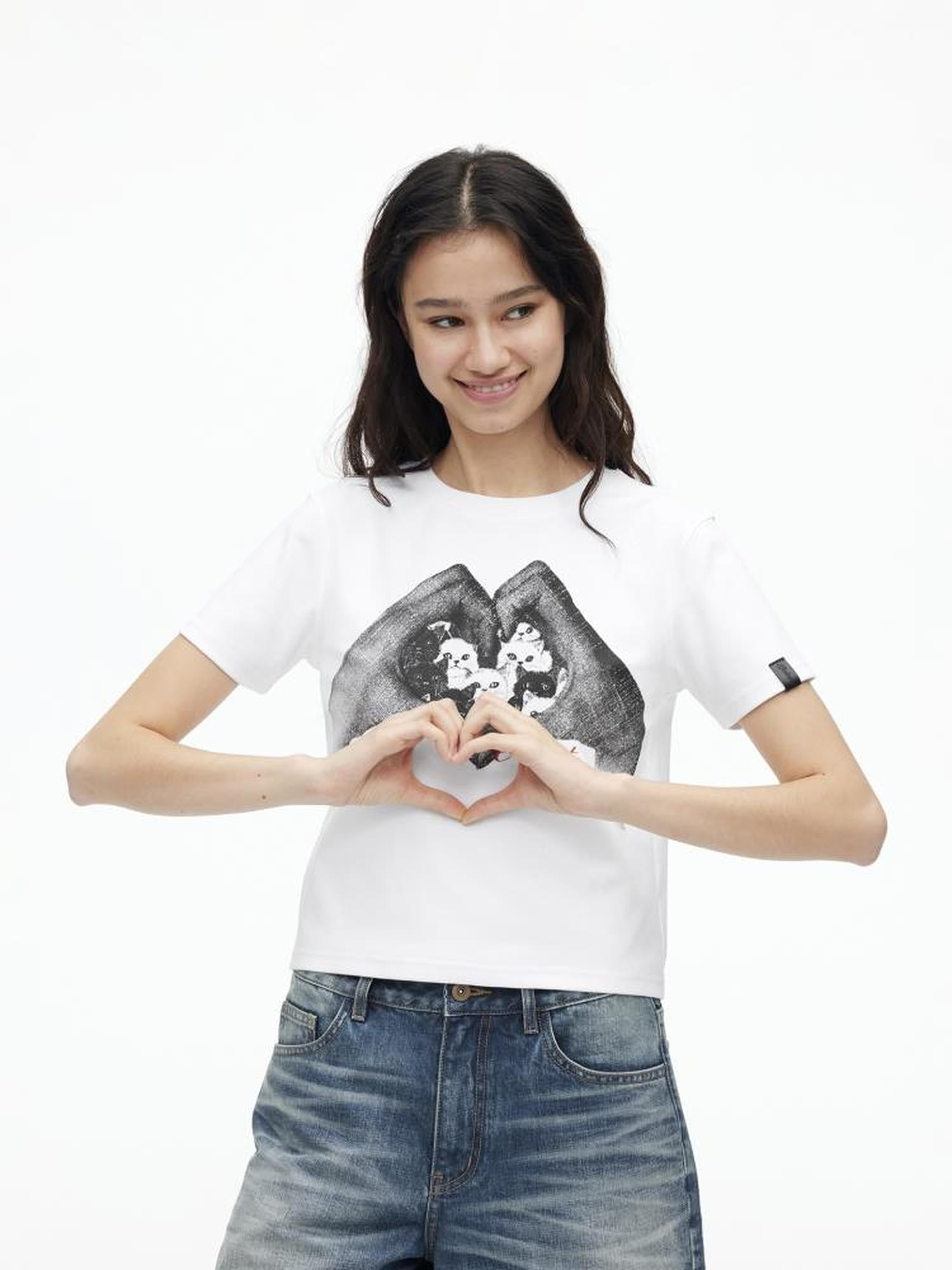 AFTADAWN High Density Cotton Crew Neck Printed Tee Relaxed Fit Short Sleeve Top