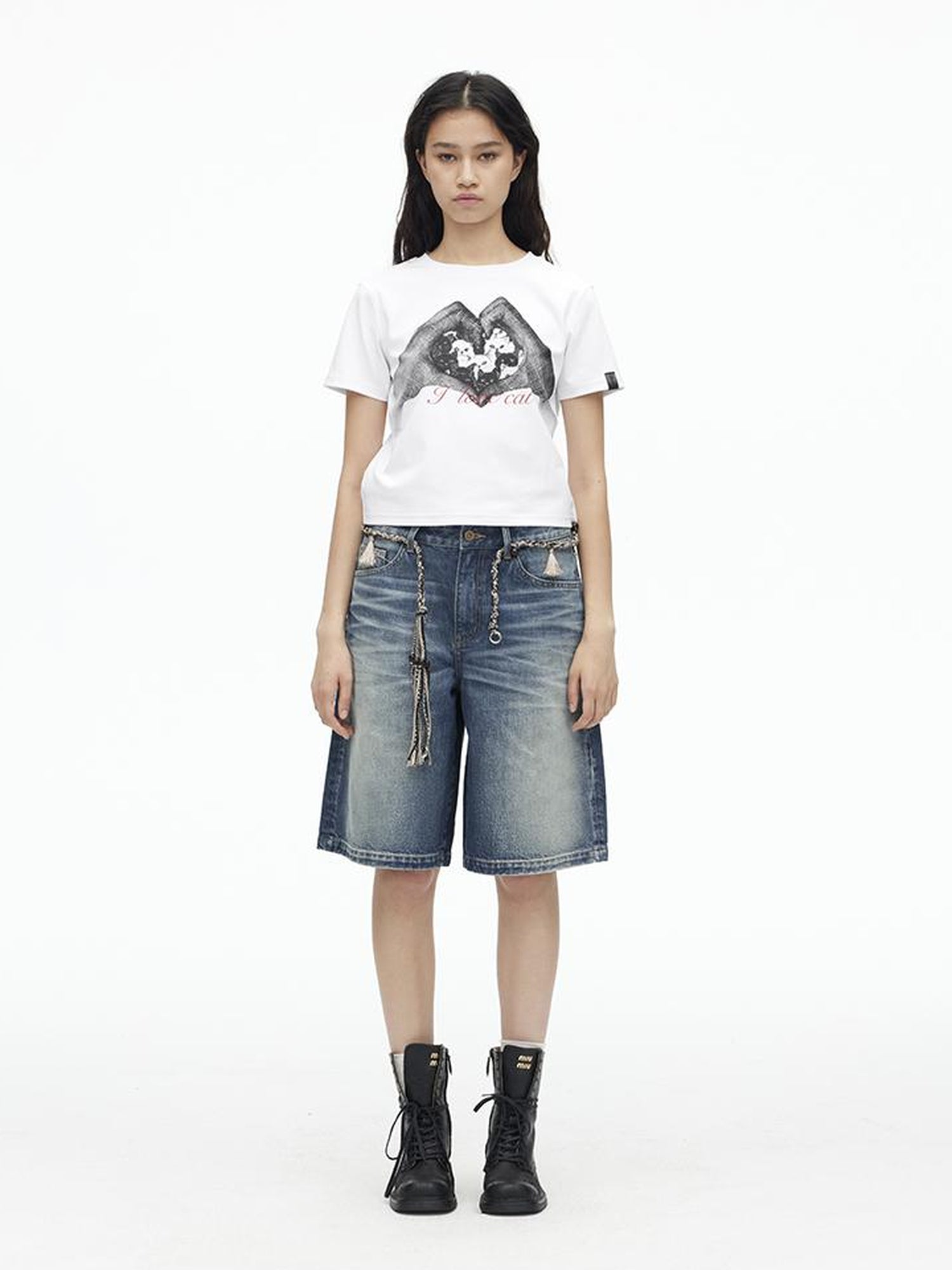 AFTADAWN High Density Cotton Crew Neck Printed Tee Relaxed Fit Short Sleeve Top