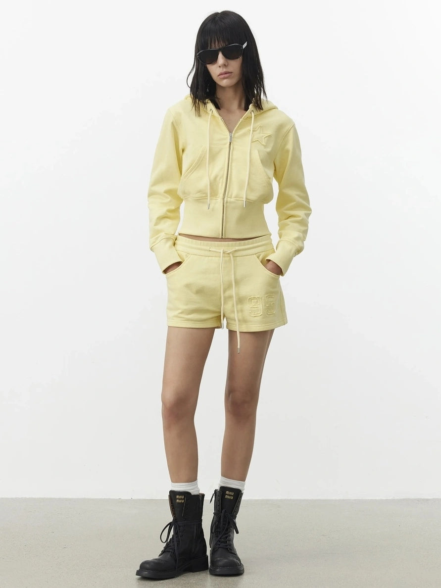 AFTADAWN High Density Cotton Drawstring Hoodie Embroidered Shorts Set Sport Suits