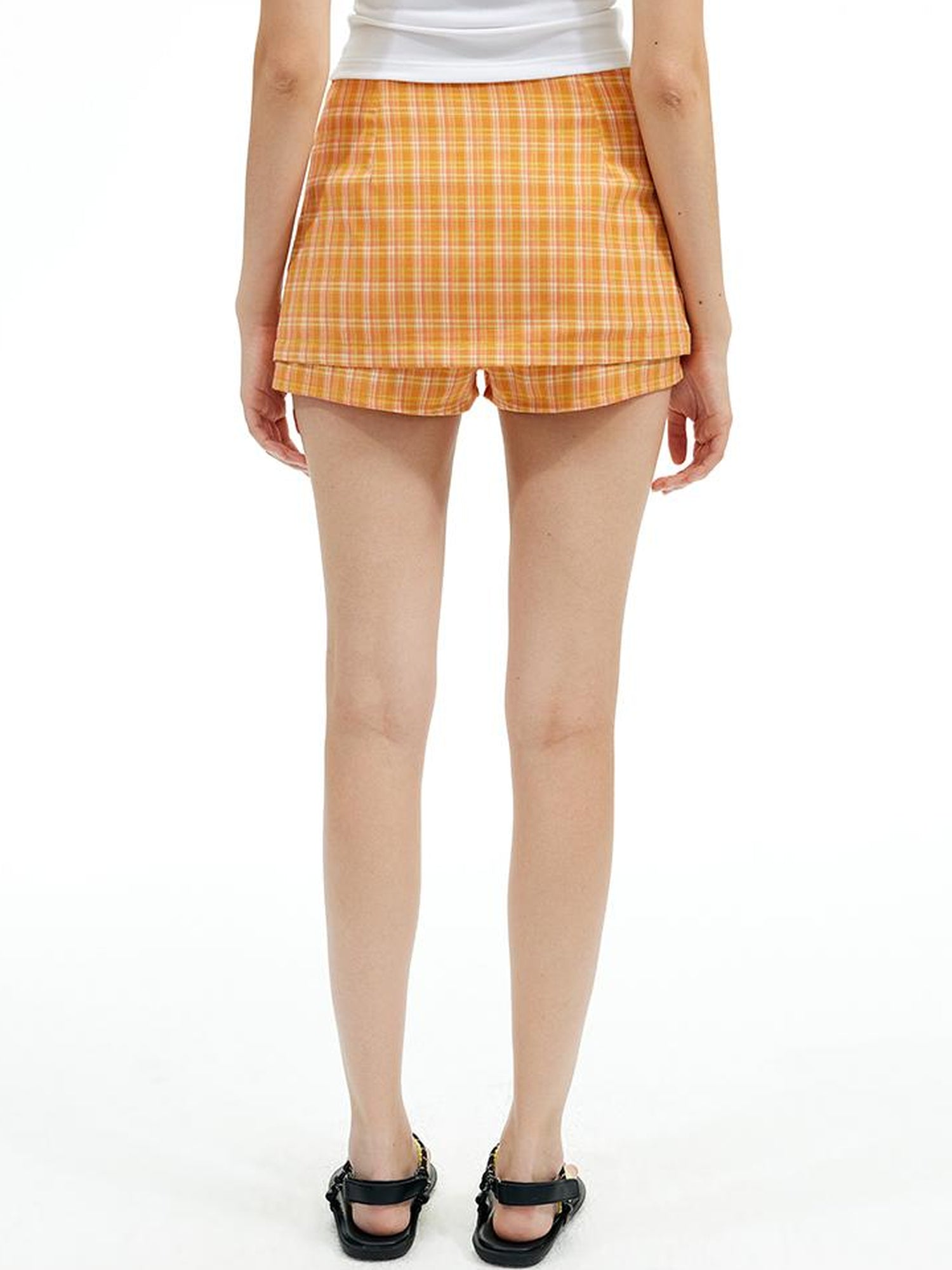 AFTADAWN High Density Woven Checkered Zip Front Convertible Low Waist Skort