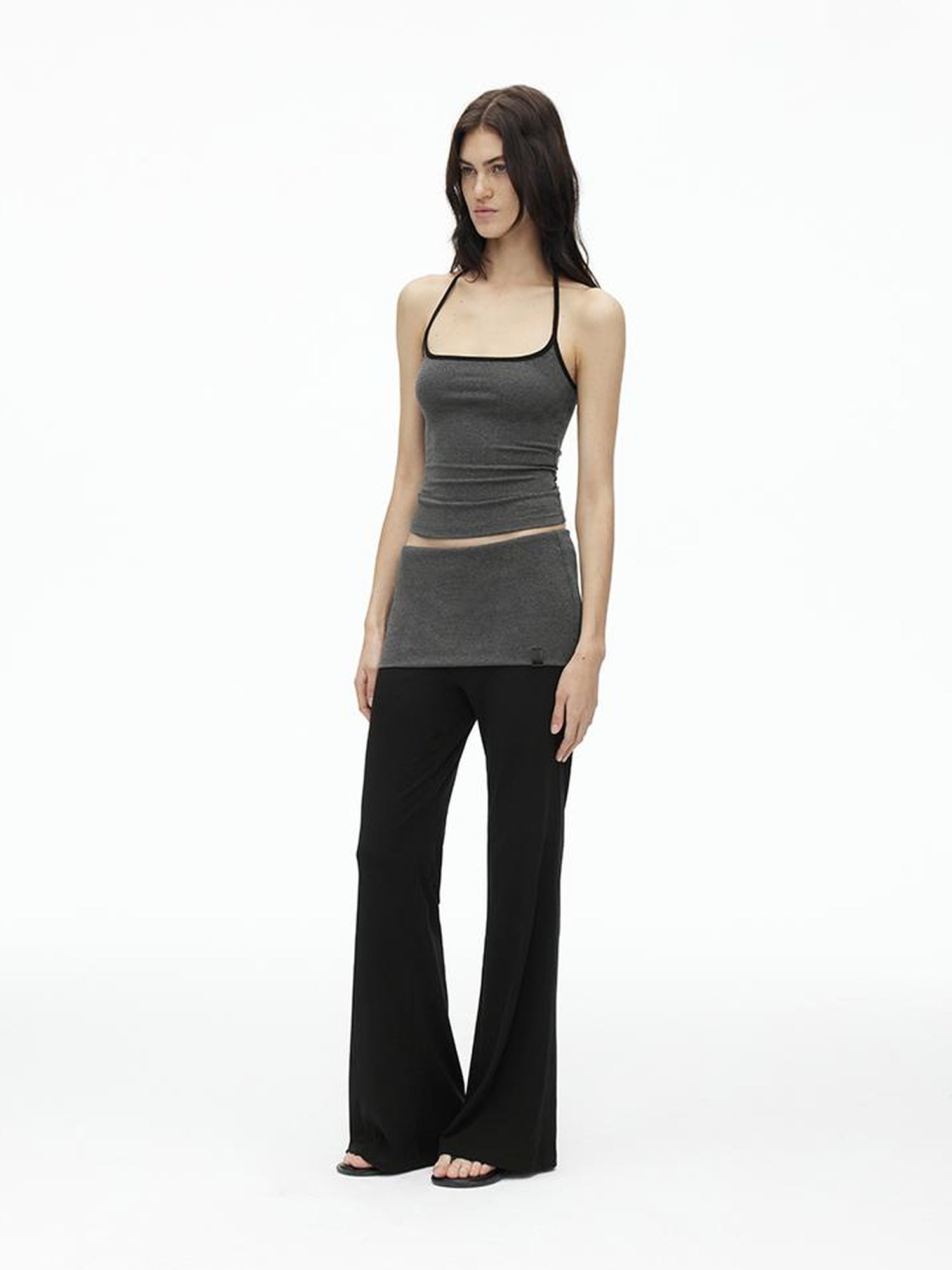 AFTADAWN High Elasticity Contrast Backless Halter Top with Tapered Waist Fold Pants