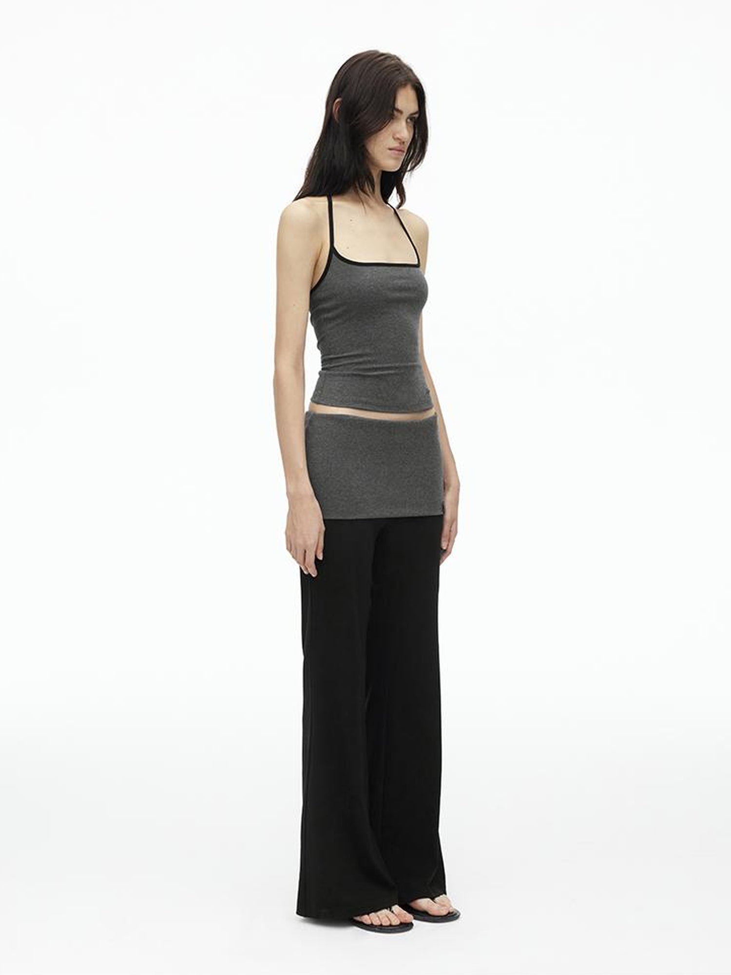 AFTADAWN High Elasticity Contrast Backless Halter Top with Tapered Waist Fold Pants