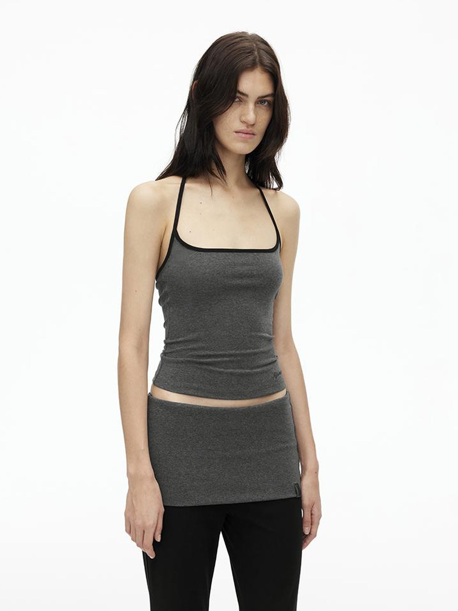 AFTADAWN High Elasticity Contrast Backless Halter Top with Tapered Waist Fold Pants