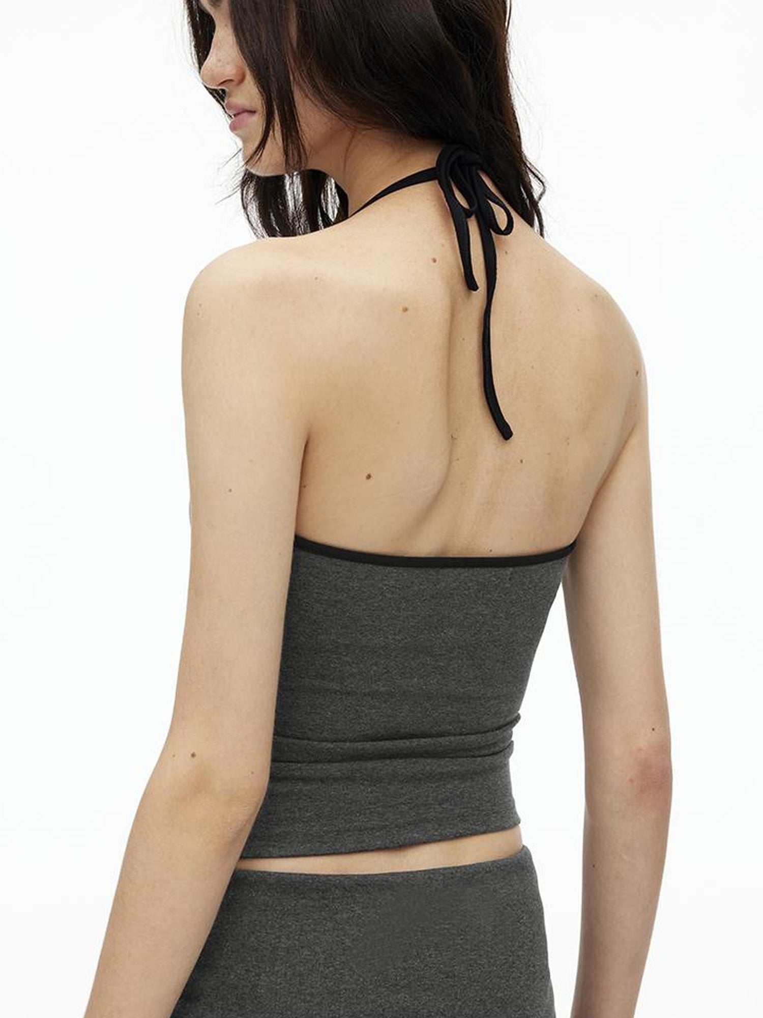 AFTADAWN High Elasticity Contrast Backless Halter Top with Tapered Waist Fold Pants