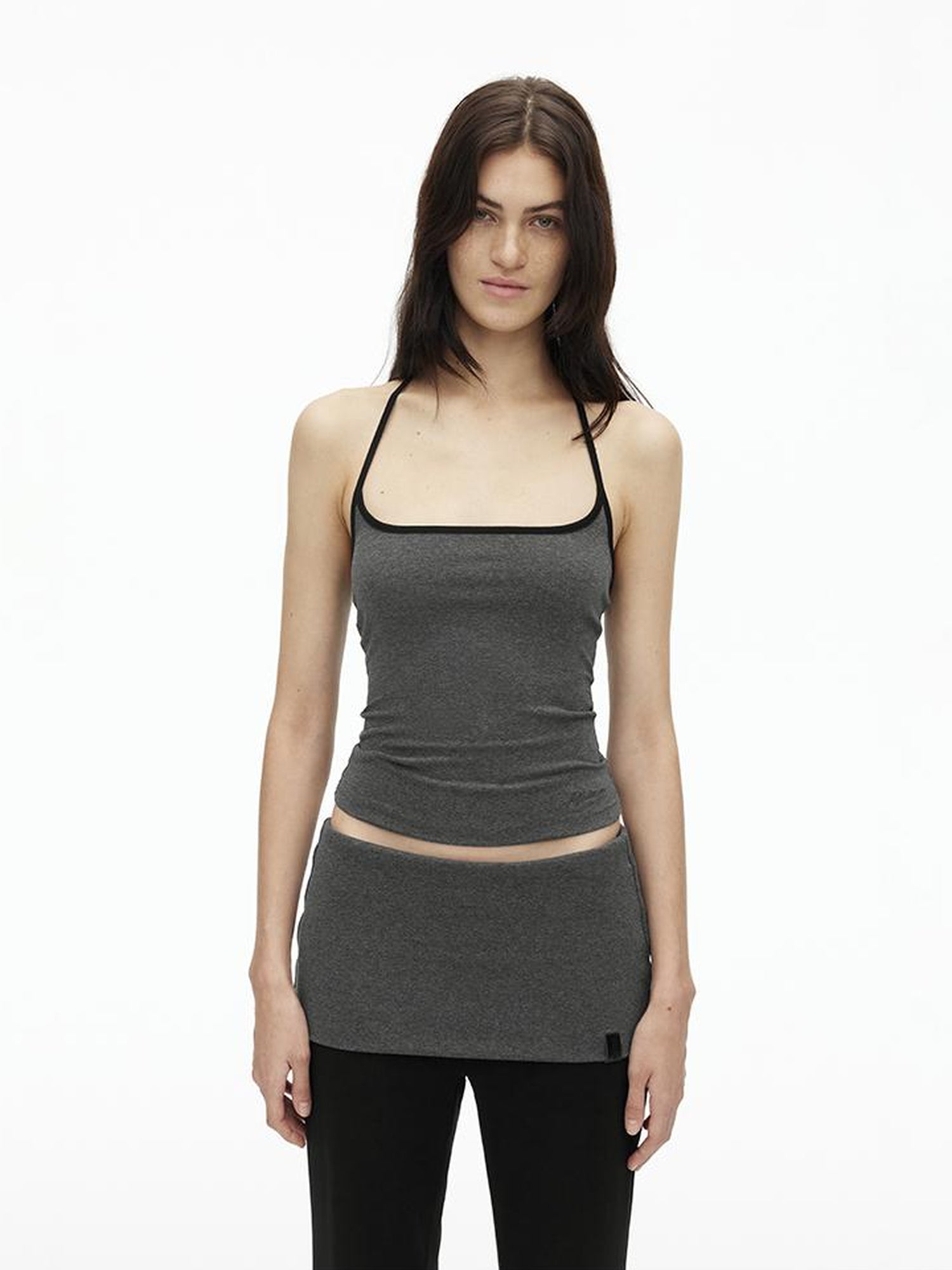 AFTADAWN High Elasticity Contrast Backless Halter Top with Tapered Waist Fold Pants