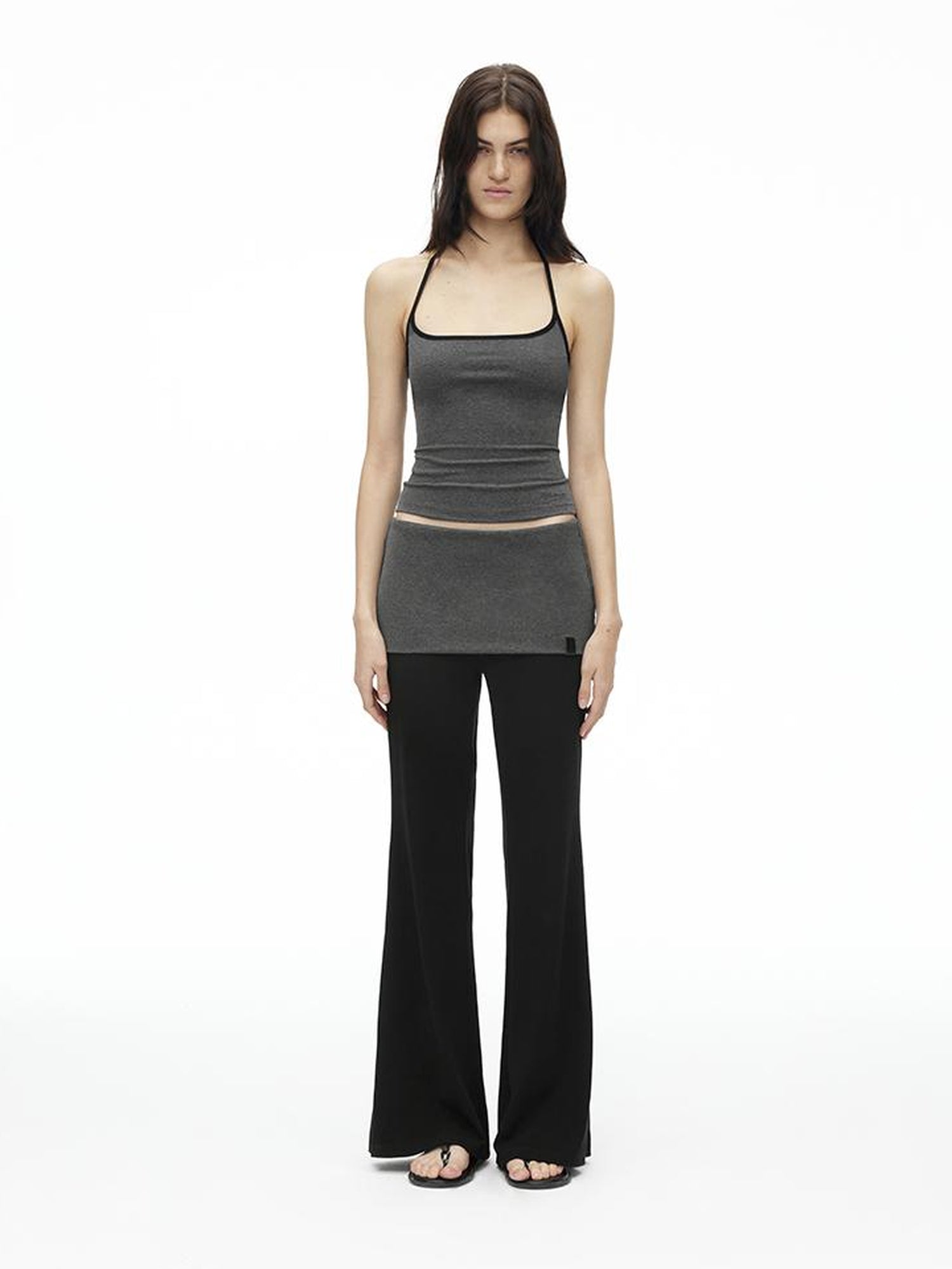 AFTADAWN High Elasticity Contrast Backless Halter Top with Tapered Waist Fold Pants