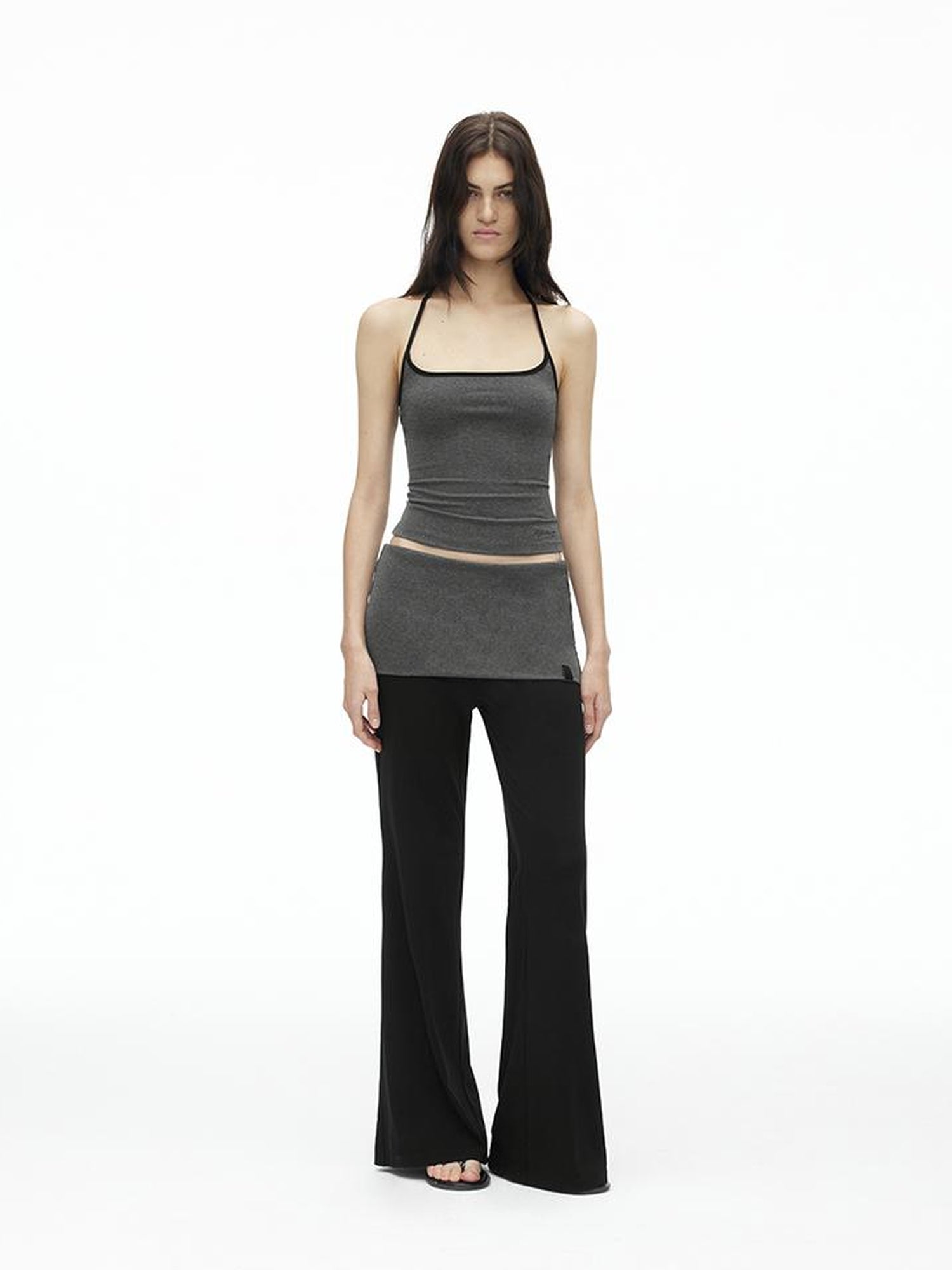 AFTADAWN High Elasticity Contrast Backless Halter Top with Tapered Waist Fold Pants