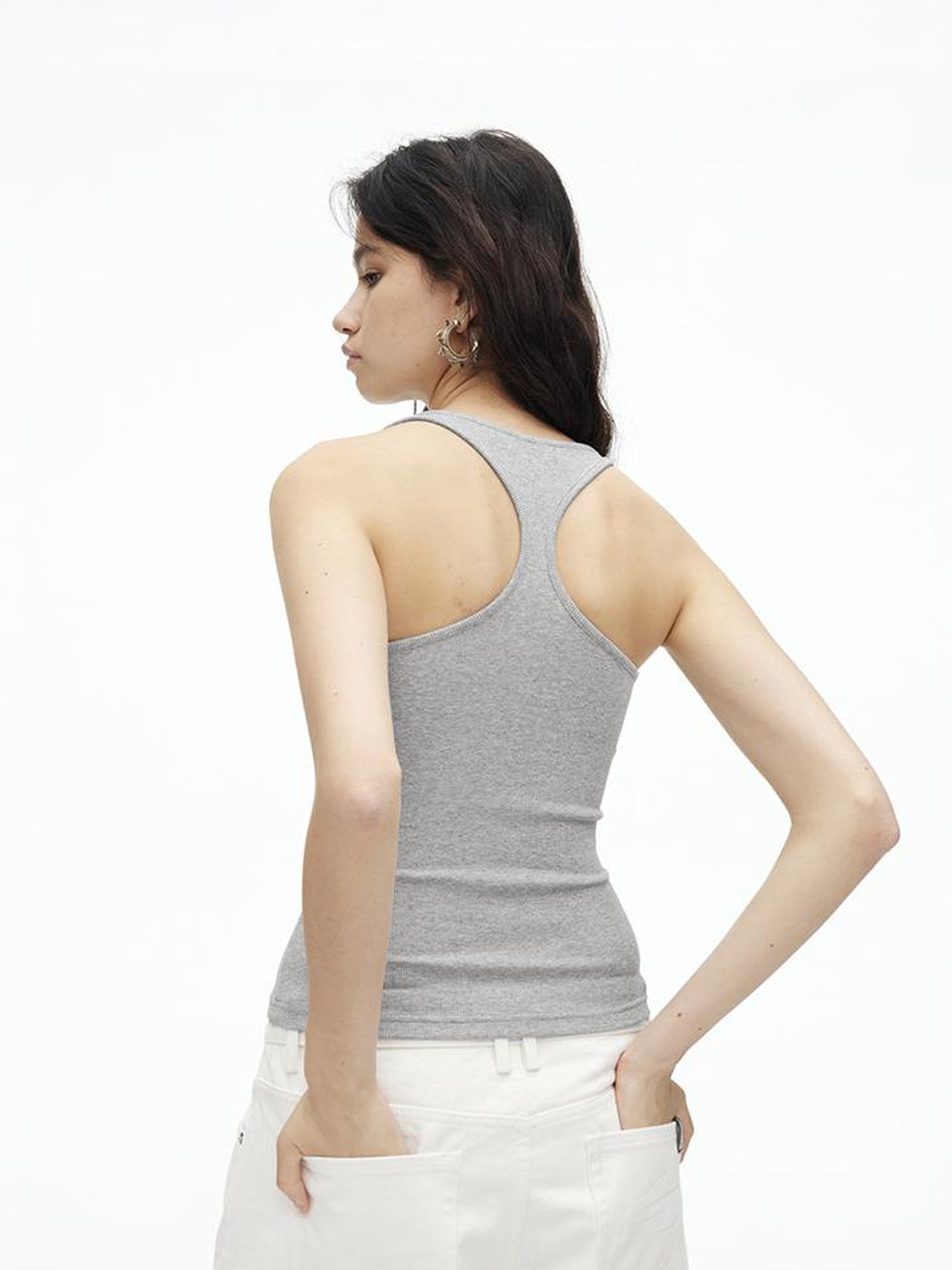 AFTADAWN High Weight Cotton U Back Ribbed Slim Tank Top