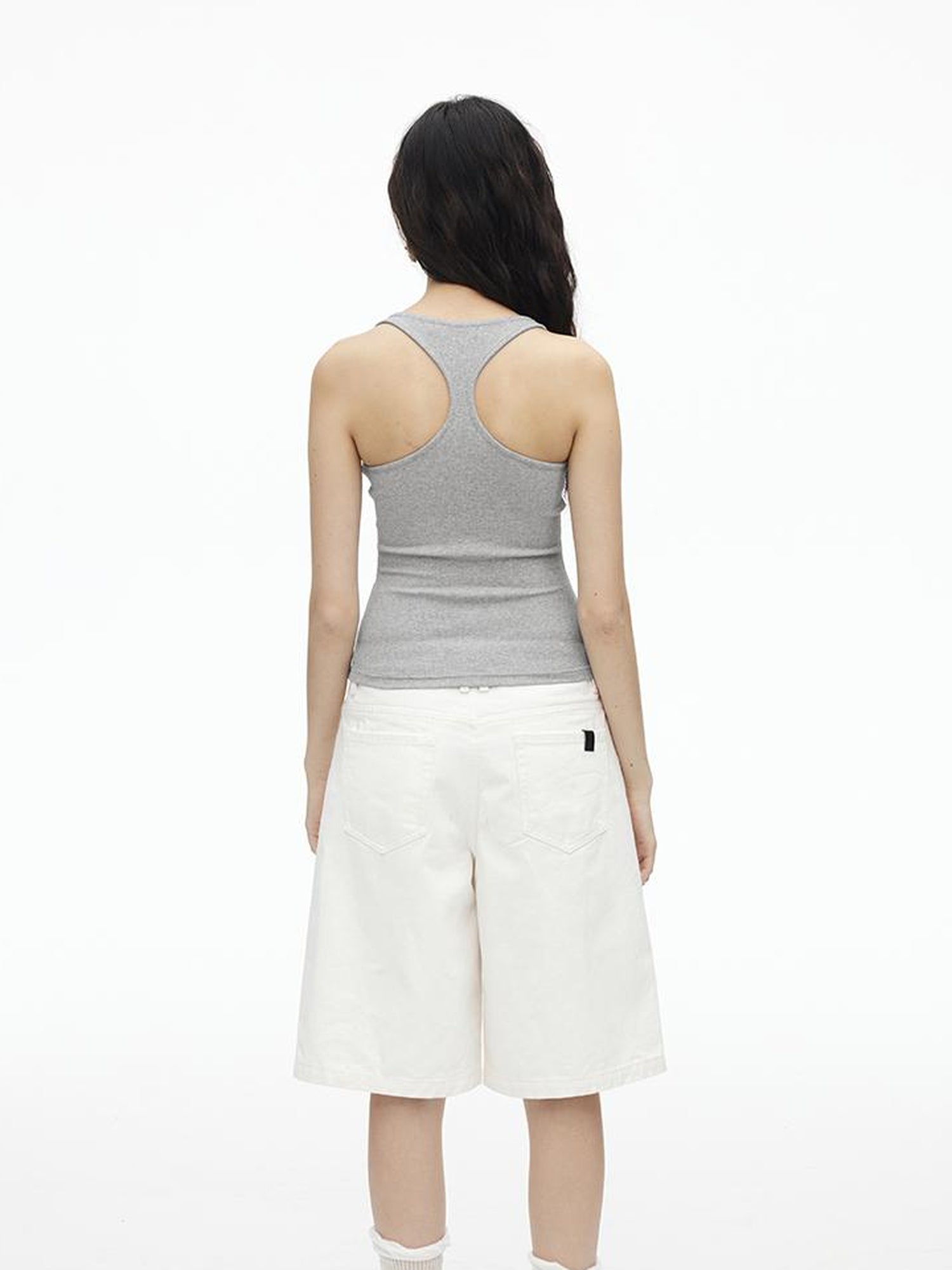 AFTADAWN High Weight Cotton U Back Ribbed Slim Tank Top