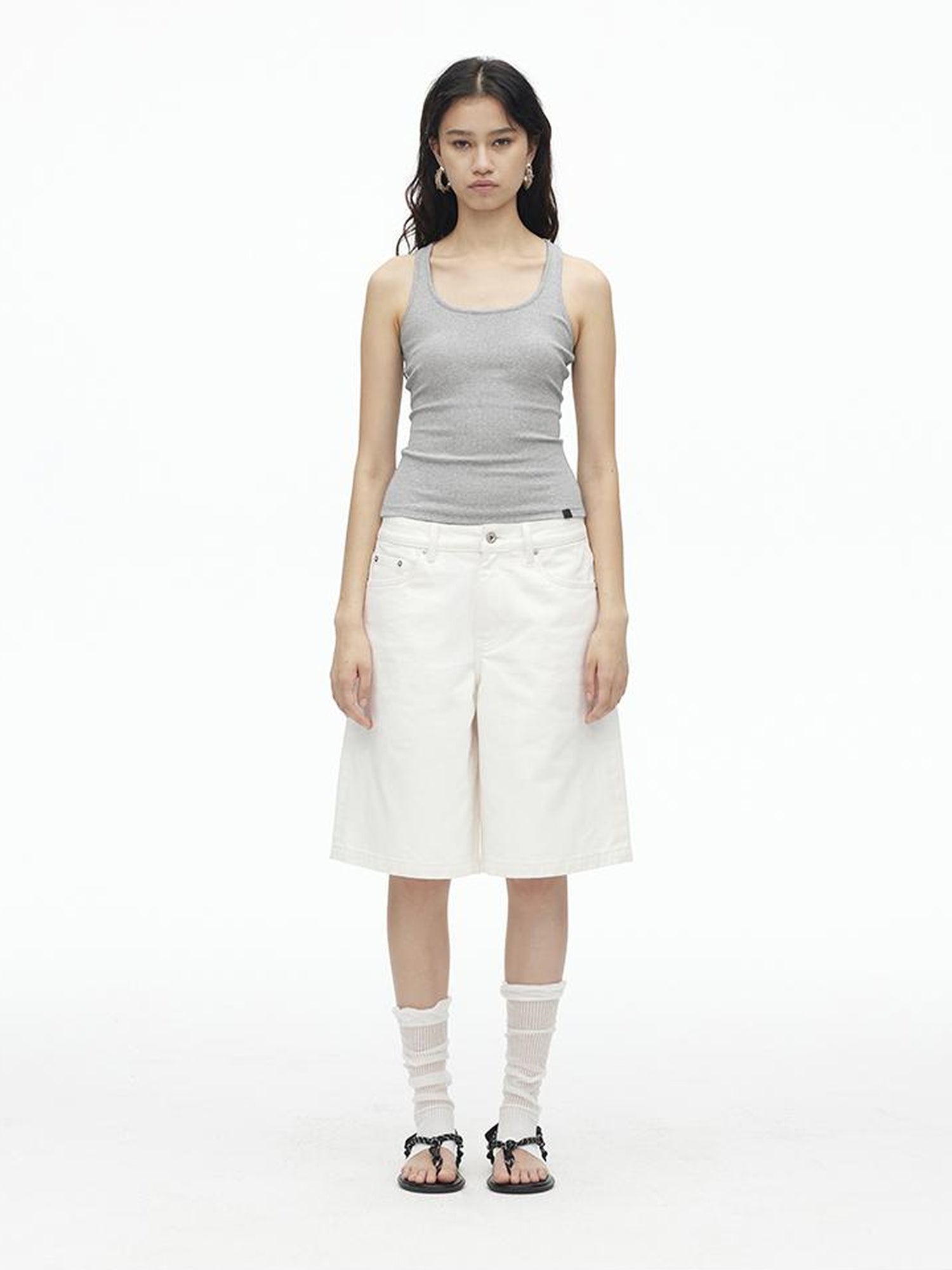 AFTADAWN High Weight Cotton U Back Ribbed Slim Tank Top