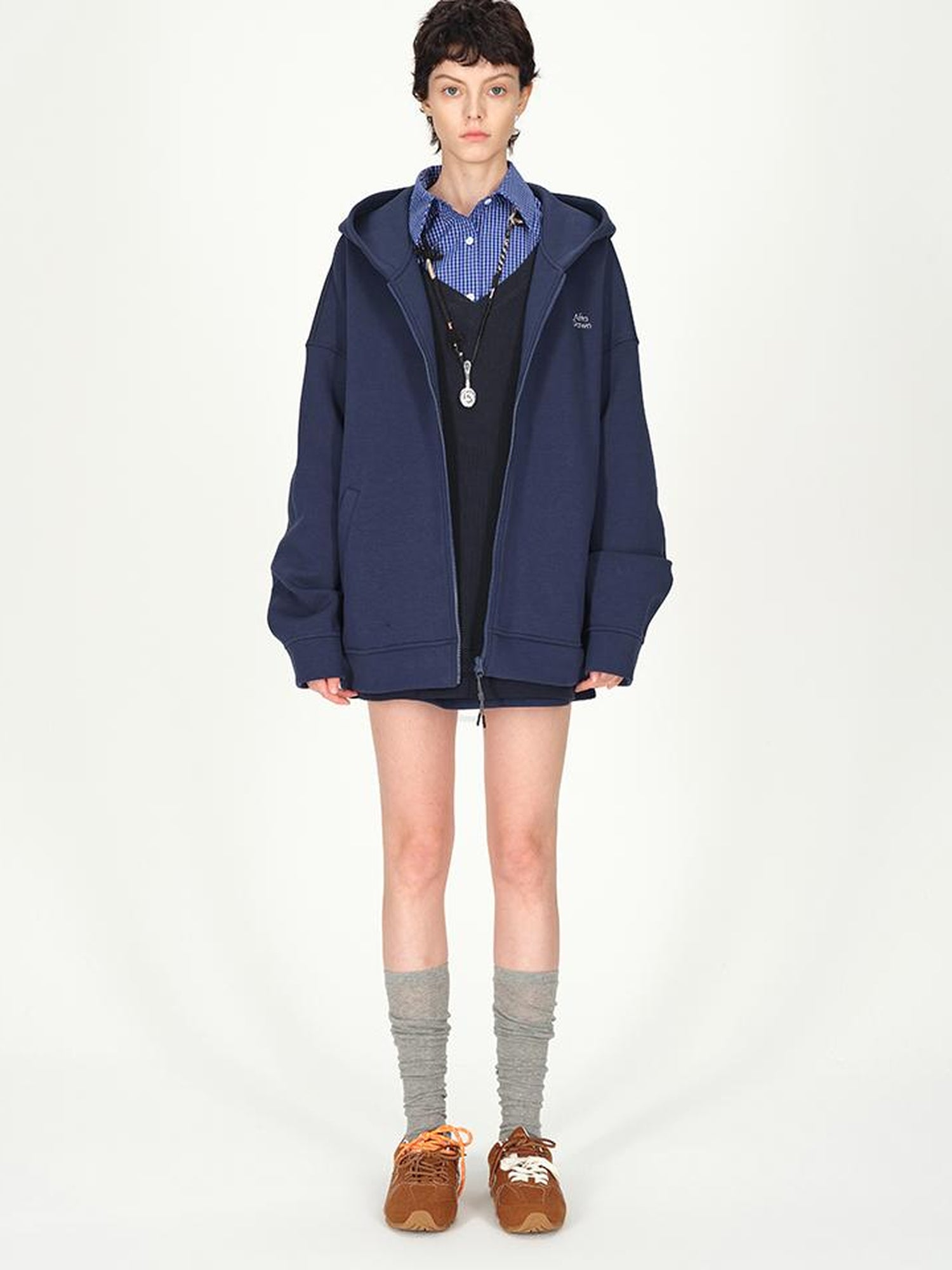 AFTADAWN Hooded Zip Up Sweatshirt with A Line Skirt Set