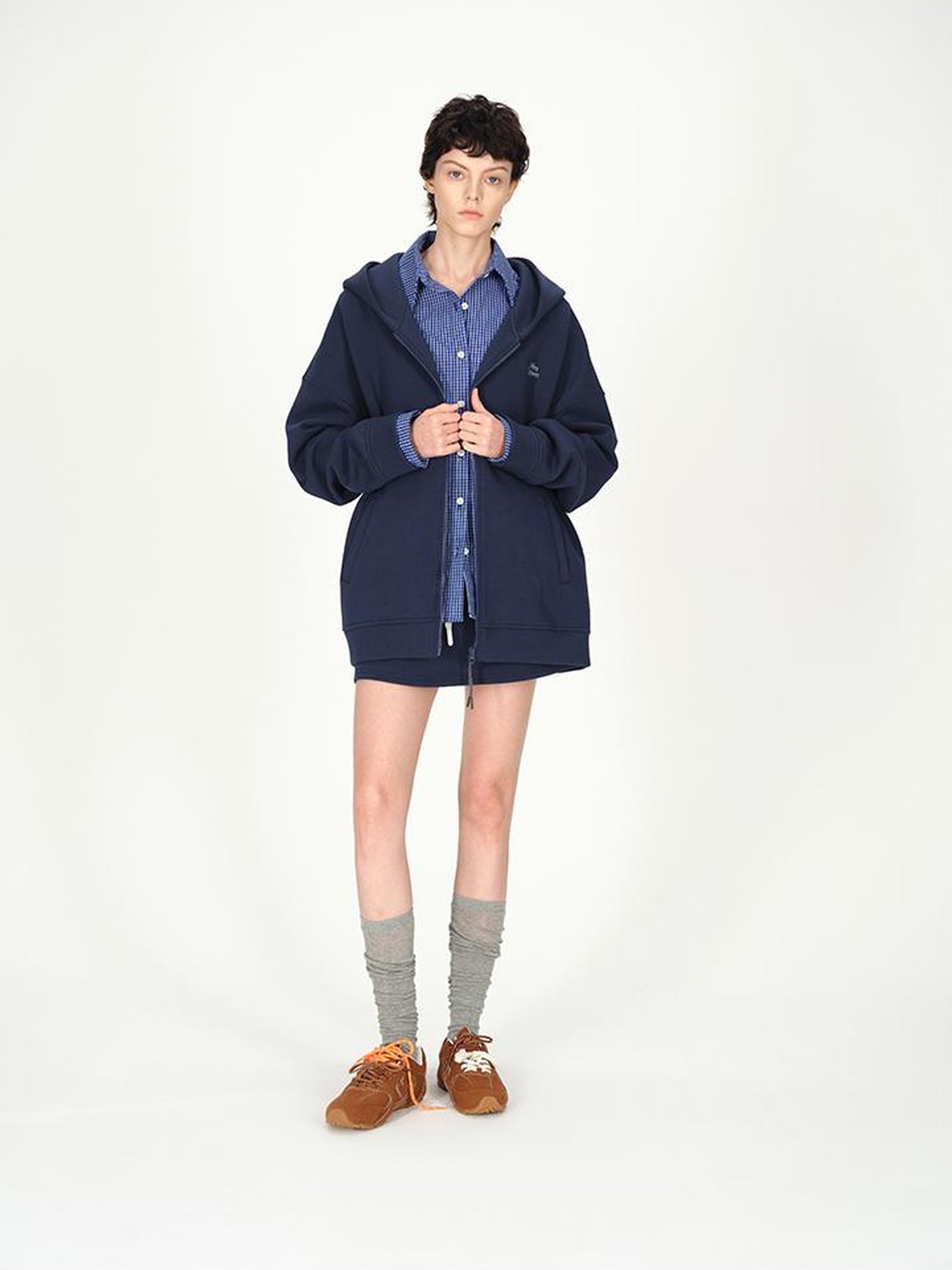 AFTADAWN Hooded Zip Up Sweatshirt with A Line Skirt Set