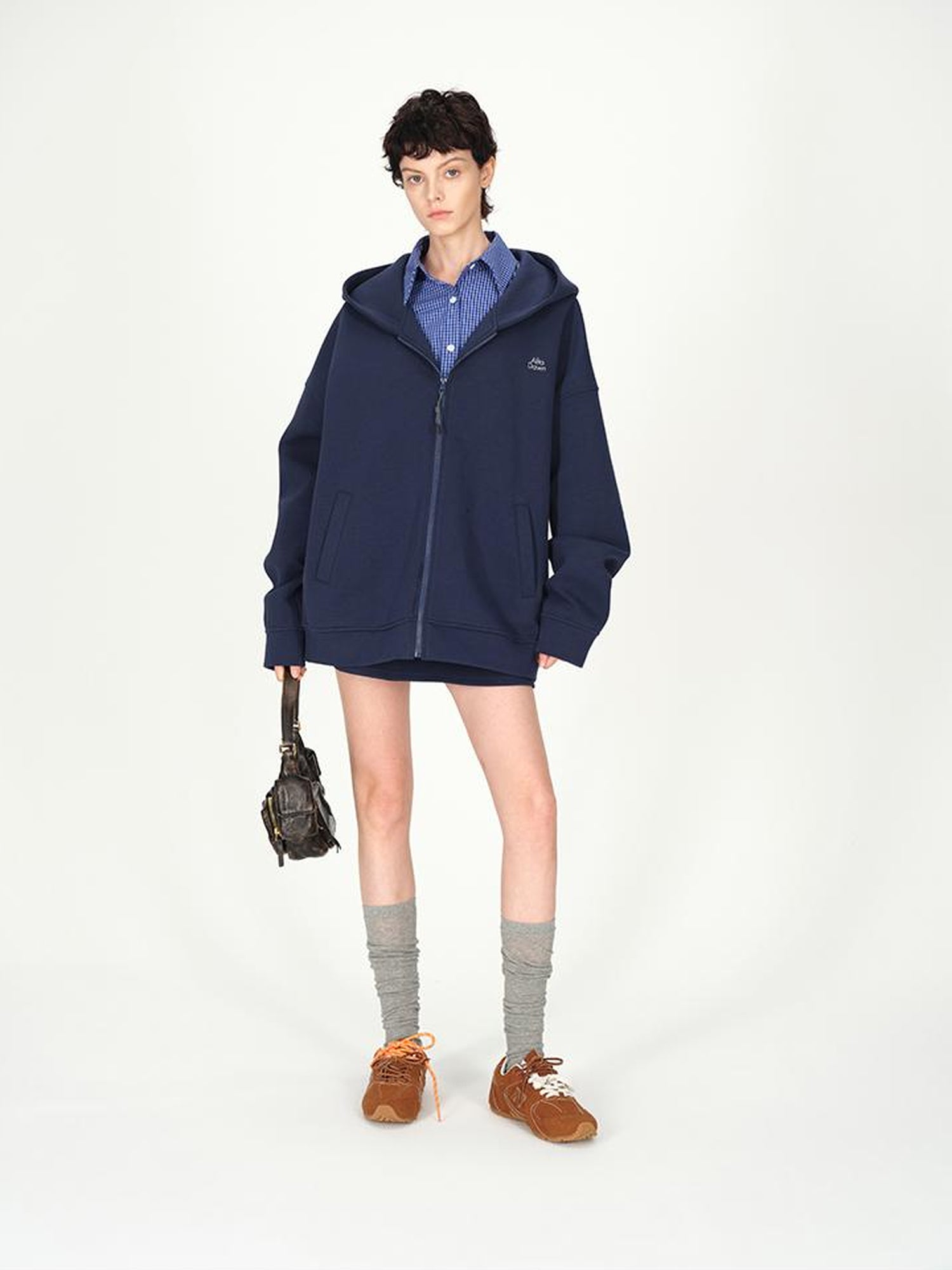 AFTADAWN Hooded Zip Up Sweatshirt with A Line Skirt Set