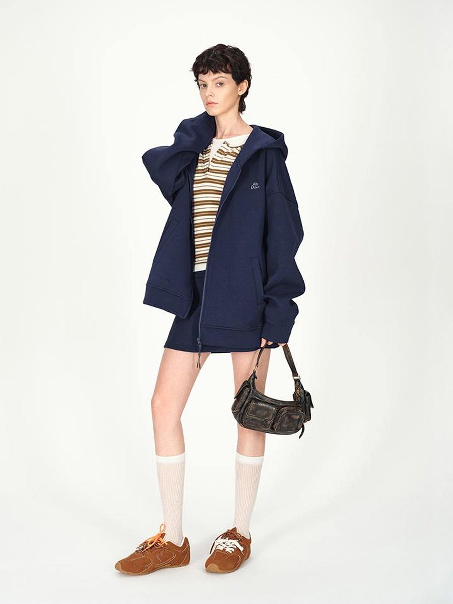 AFTADAWN Hooded Zip Up Sweatshirt with A Line Skirt Set