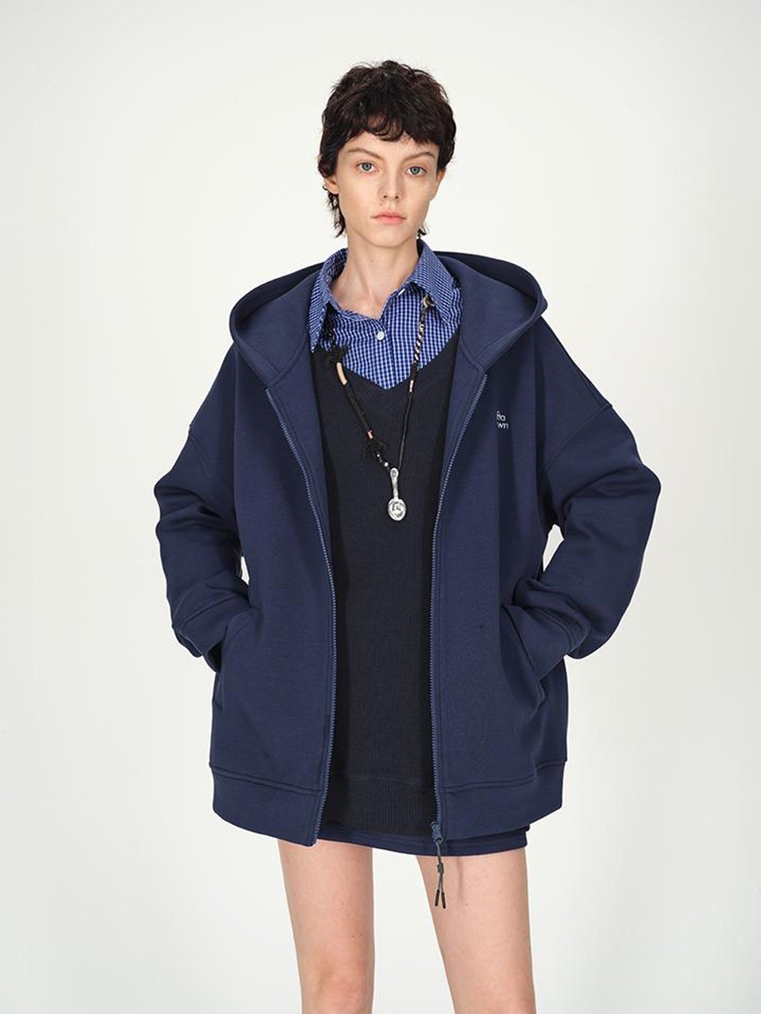 AFTADAWN Hooded Zip Up Sweatshirt with A Line Skirt Set