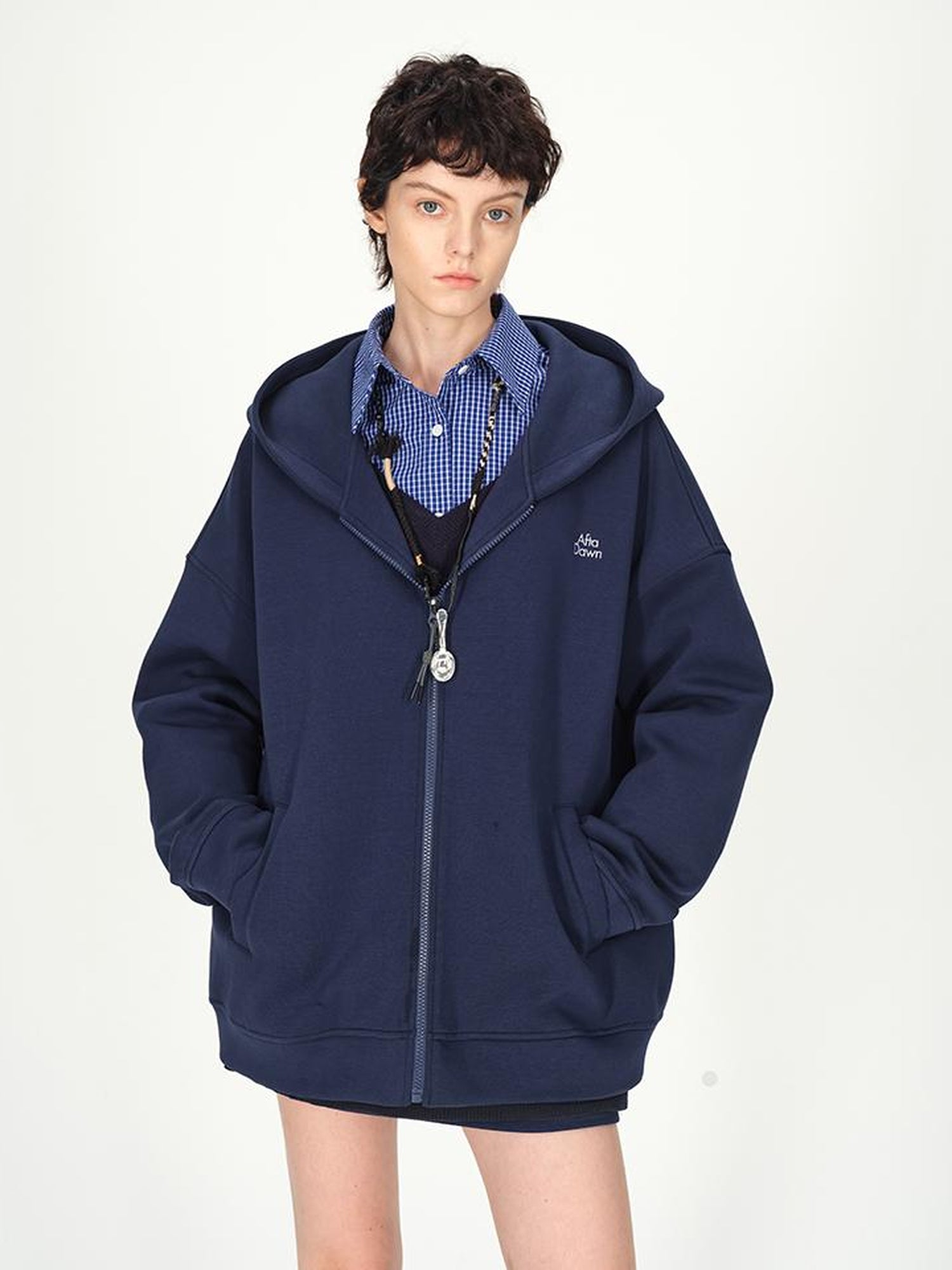 AFTADAWN Hooded Zip Up Sweatshirt with A Line Skirt Set