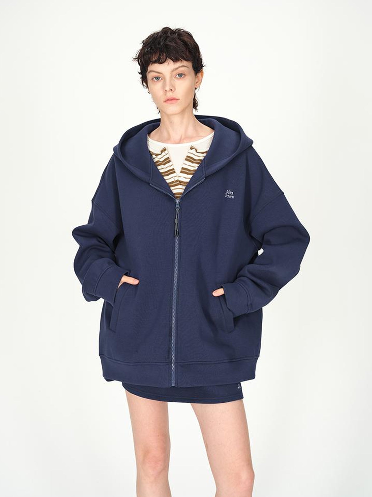 AFTADAWN Hooded Zip Up Sweatshirt with A Line Skirt Set