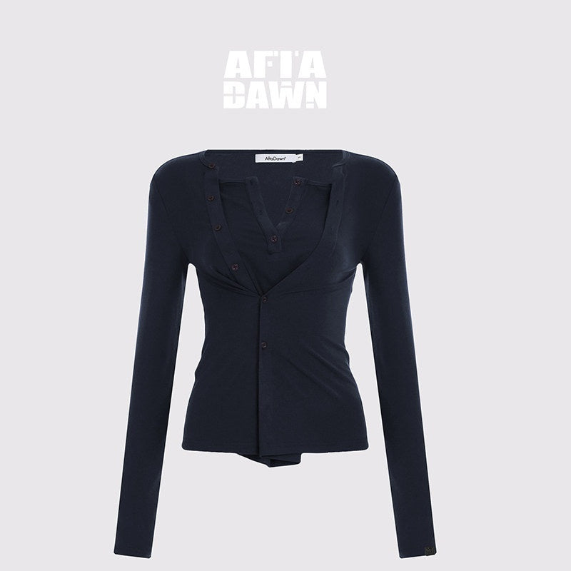 AFTADAWN_Irregular_Button_Placket_Faux_Layered_Women&