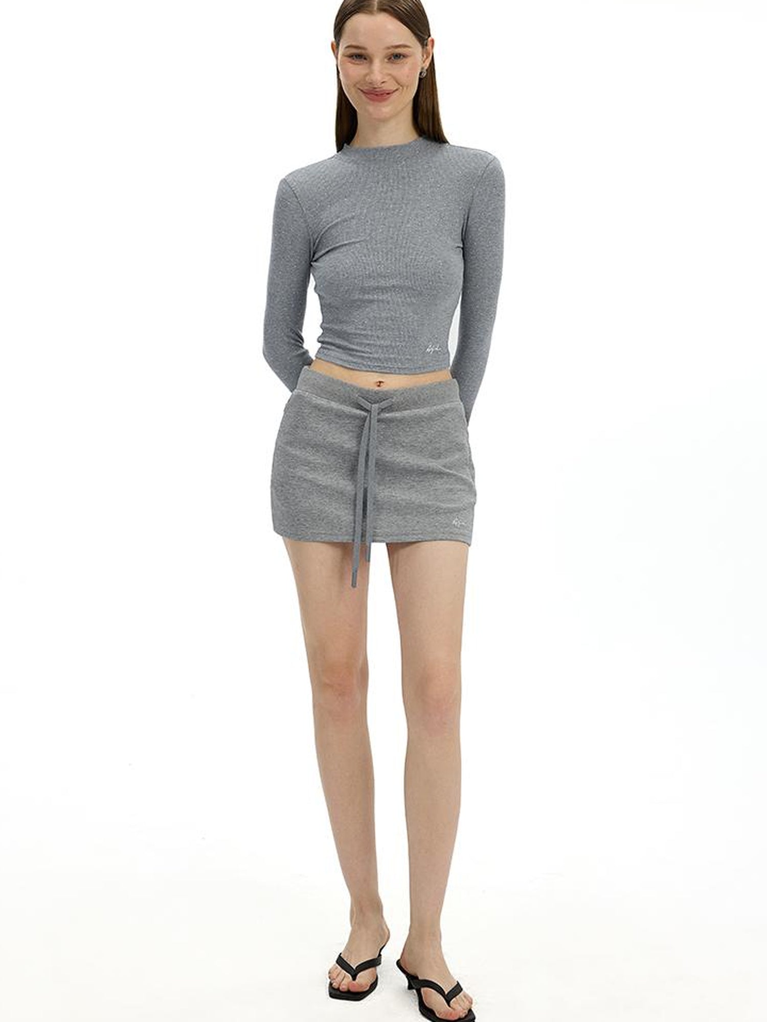 AFTADAWN Irregular Rhinestone Dot Knitted Long Sleeve Top