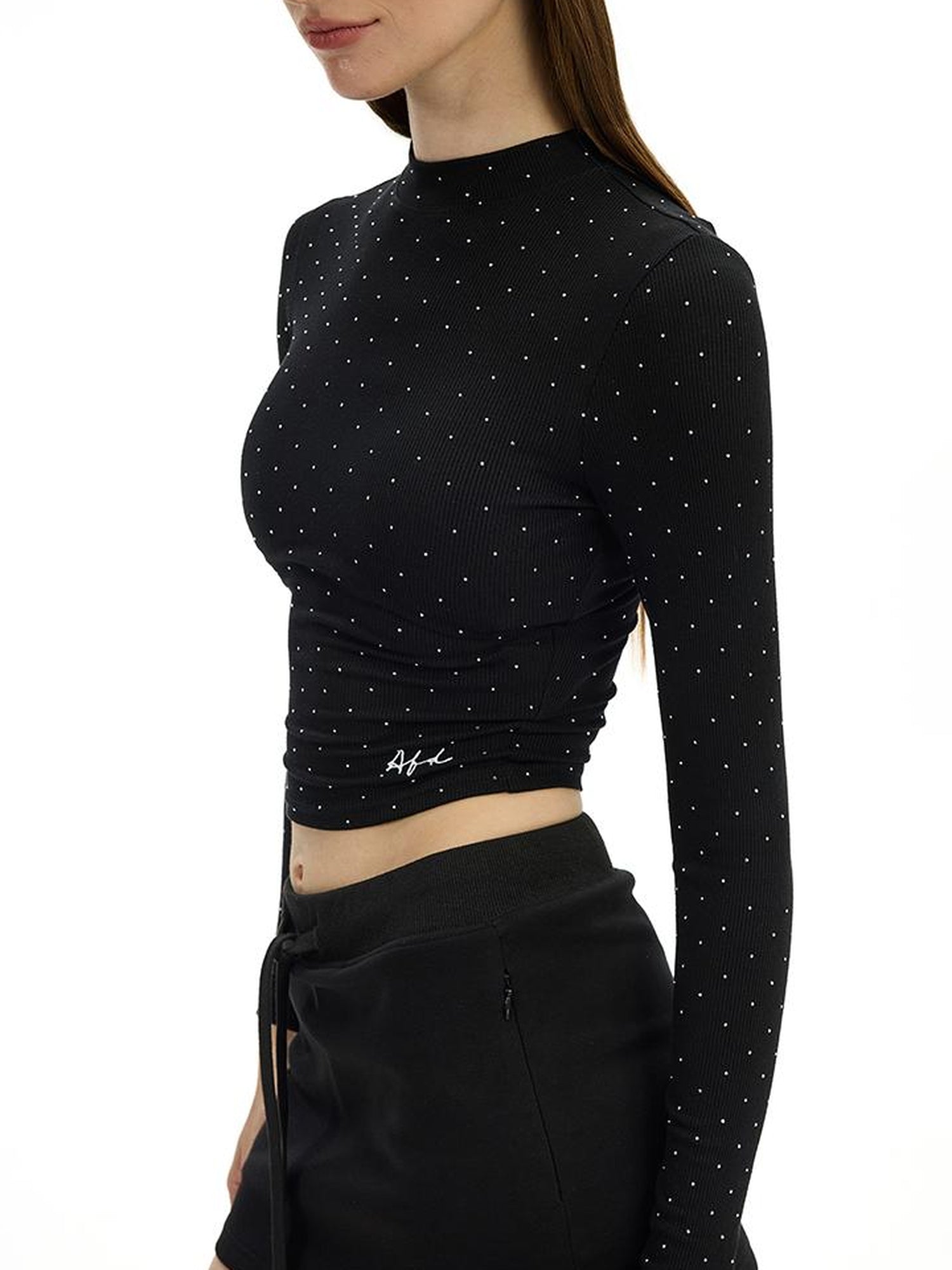 AFTADAWN Irregular Rhinestone Dot Knitted Long Sleeve Top