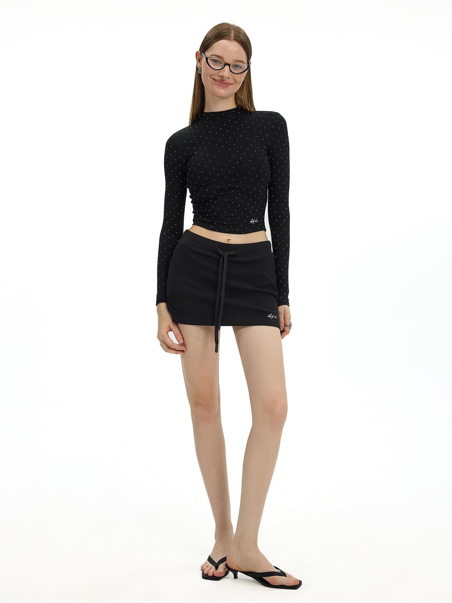 AFTADAWN Irregular Rhinestone Dot Knitted Long Sleeve Top
