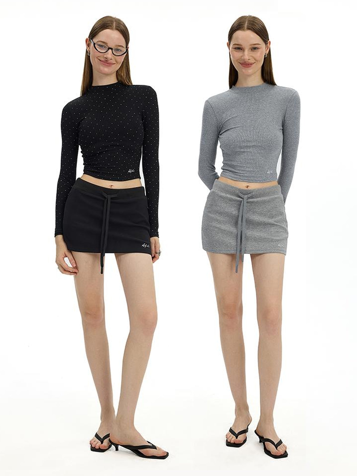 AFTADAWN Irregular Rhinestone Dot Knitted Long Sleeve Top