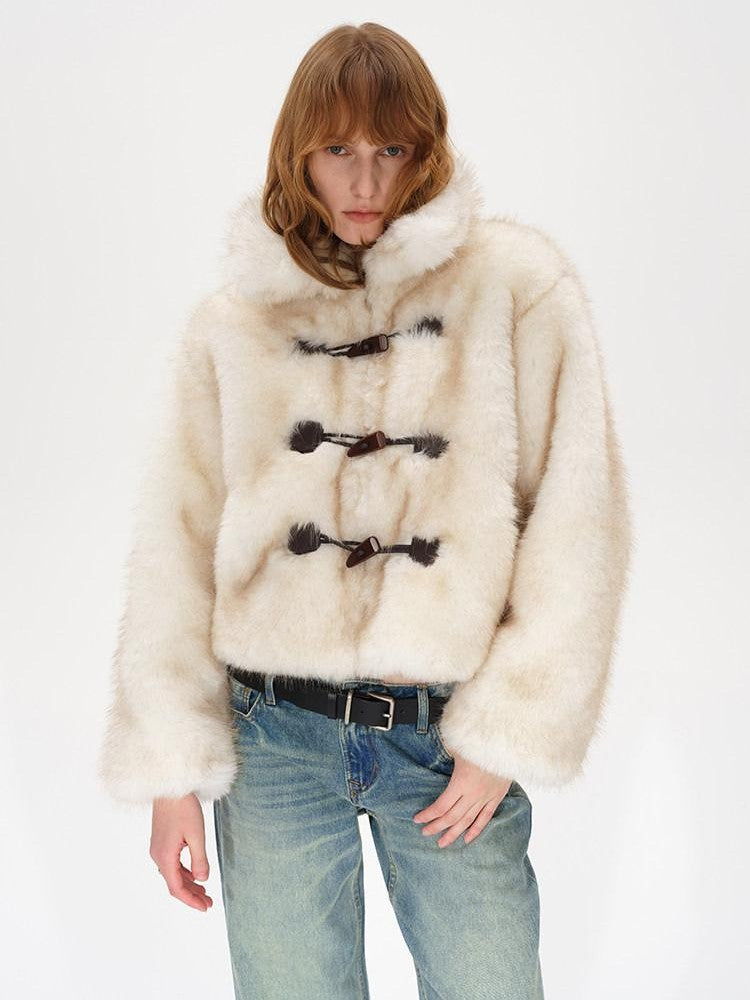 AFTADAWN Ivory Toggle Button Patchwork Turn Down Collar Women&