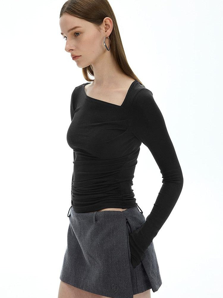 AFTADAWN Khaki Asymmetric Pleated Shoulder Women&