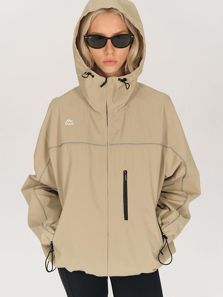 AFTADAWN Khaki Breathable Hooded Reflective Stripe Women&