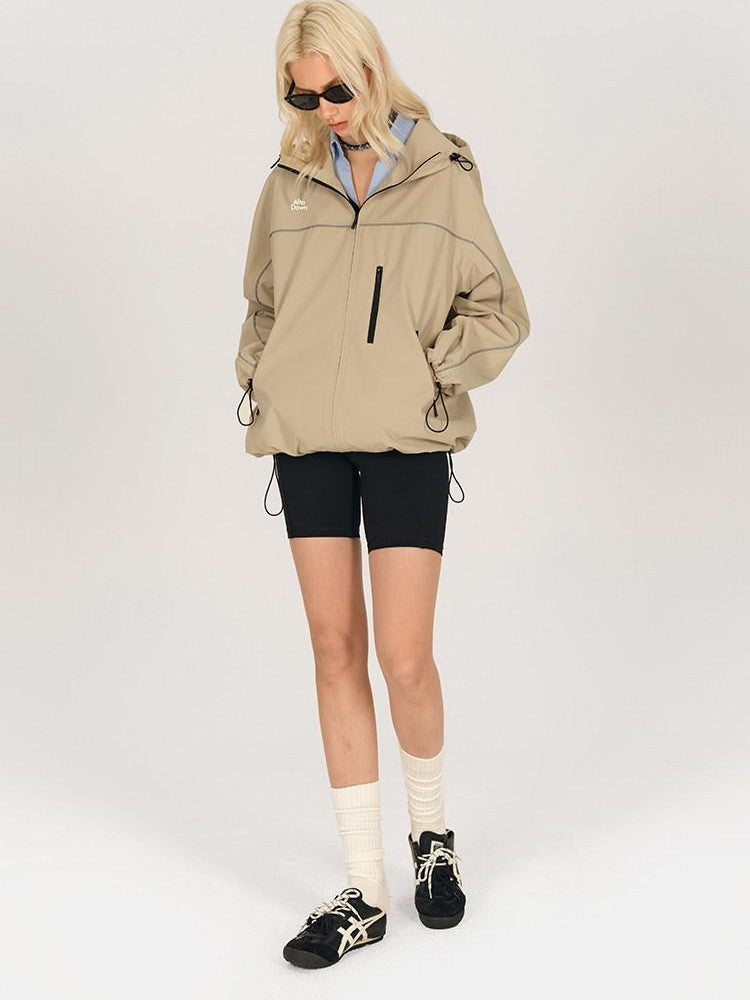 AFTADAWN Khaki Breathable Hooded Reflective Stripe Women&