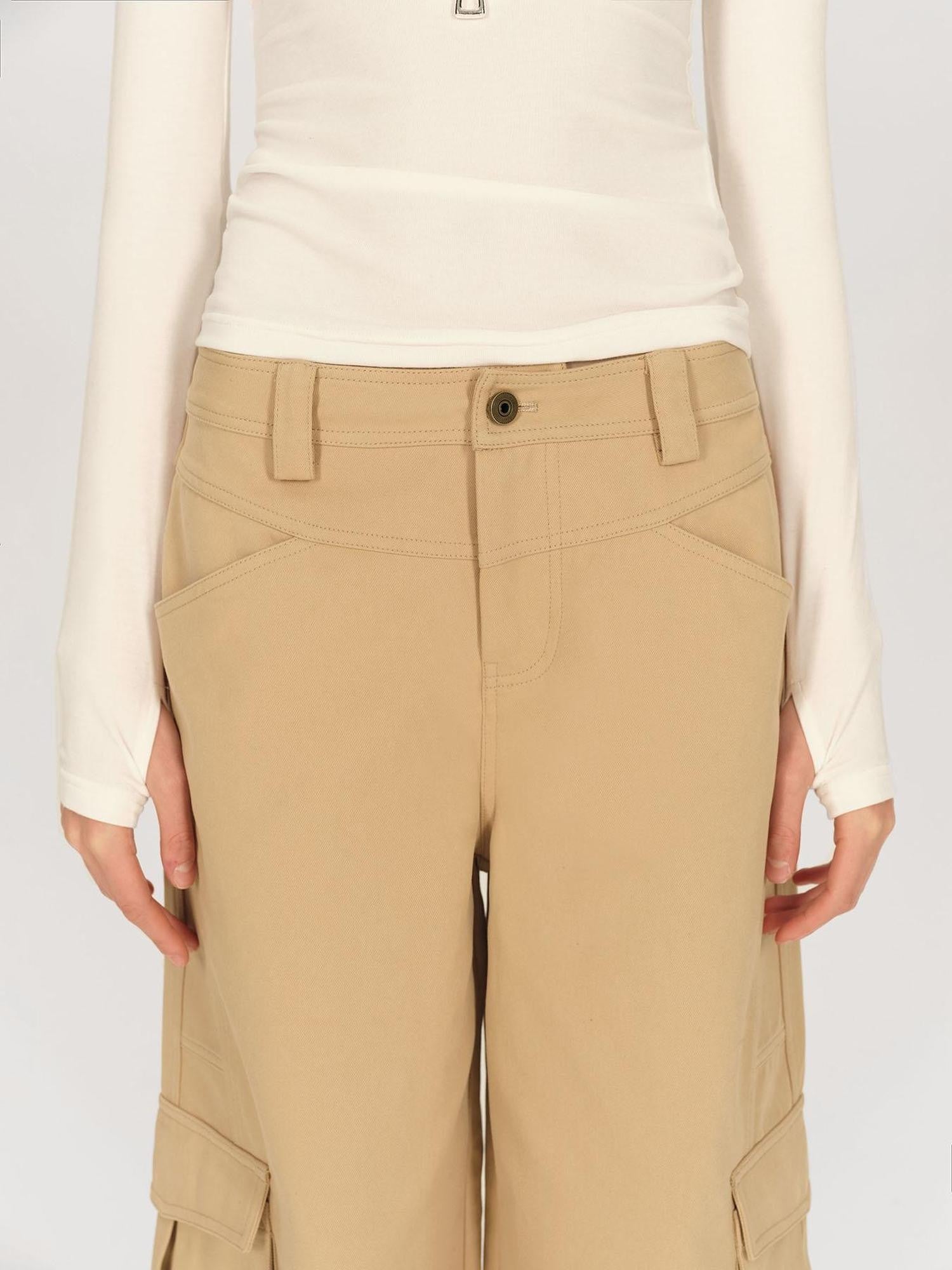 AFTADAWN Khaki Deconstructed 3d Pocket Cargo Women&