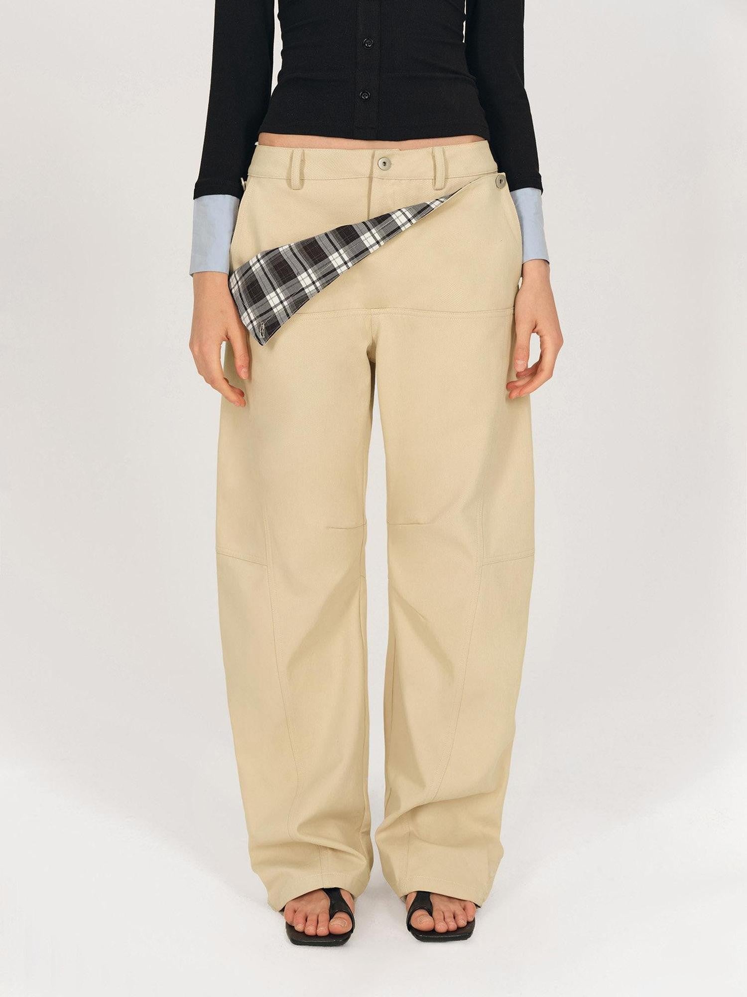 AFTADAWN Khaki Detachable Flap Split Pleat Structured Cut Cargo Women&