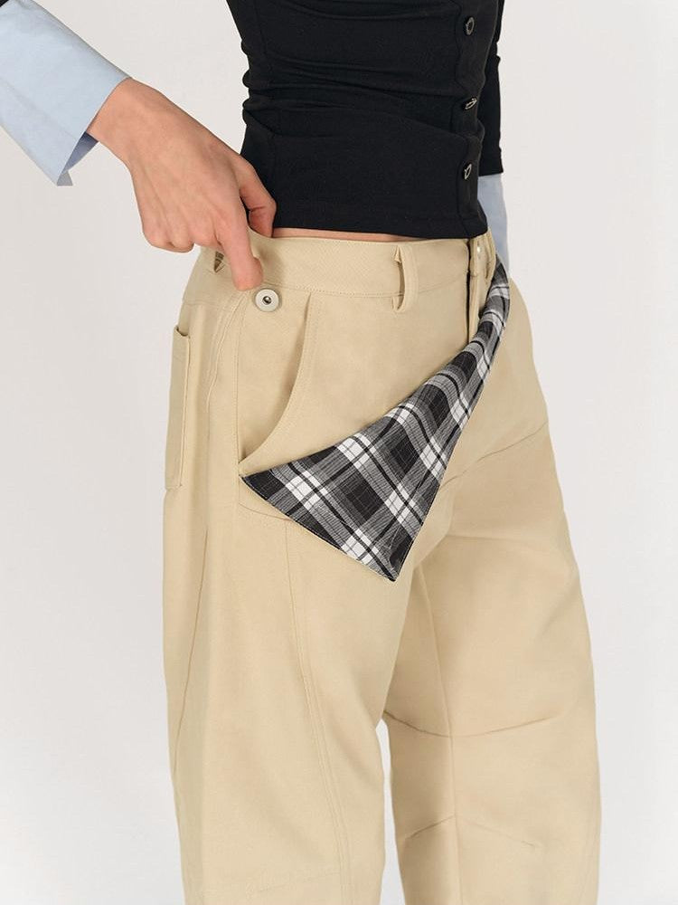 AFTADAWN Khaki Detachable Flap Split Pleat Structured Cut Cargo Women&