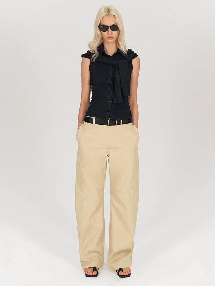 AFTADAWN Khaki Detachable Flap Split Pleat Structured Cut Cargo Women&