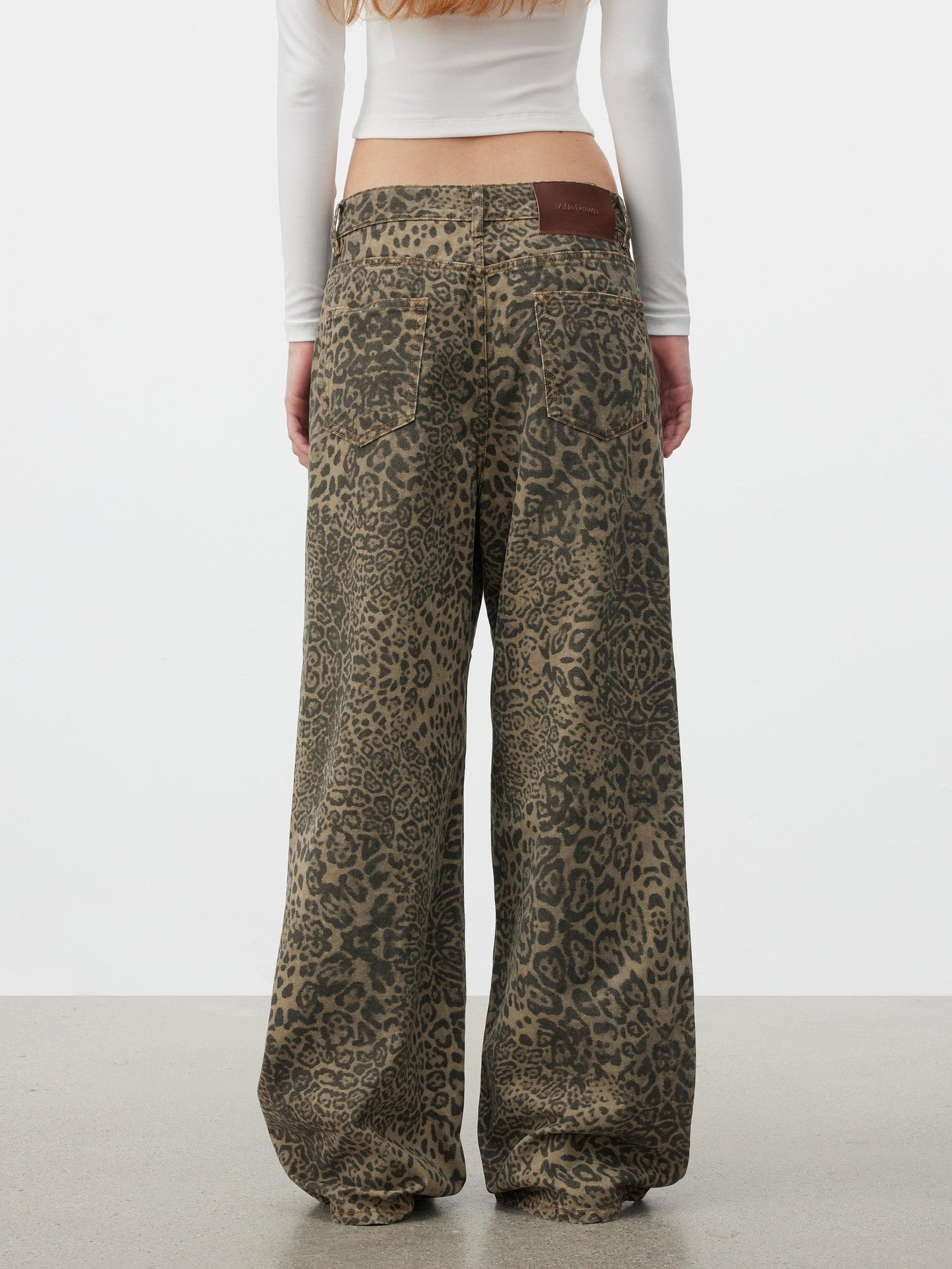 AFTADAWN Khaki Washed Leopard Print Boxy Natural Waist Women&