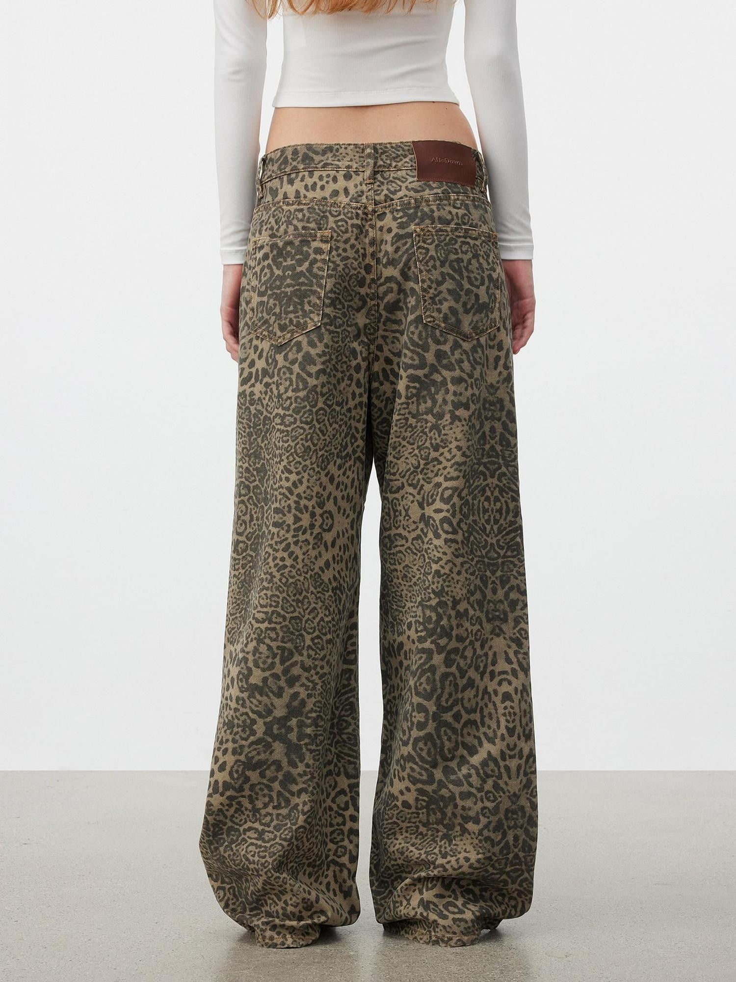 AFTADAWN Khaki Washed Leopard Print Boxy Natural Waist Women&