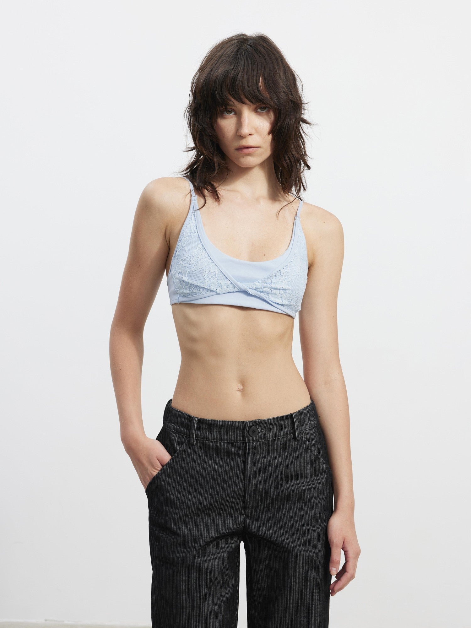 AFTADAWN Lace Spliced Removable Padded Slim Fit Women&