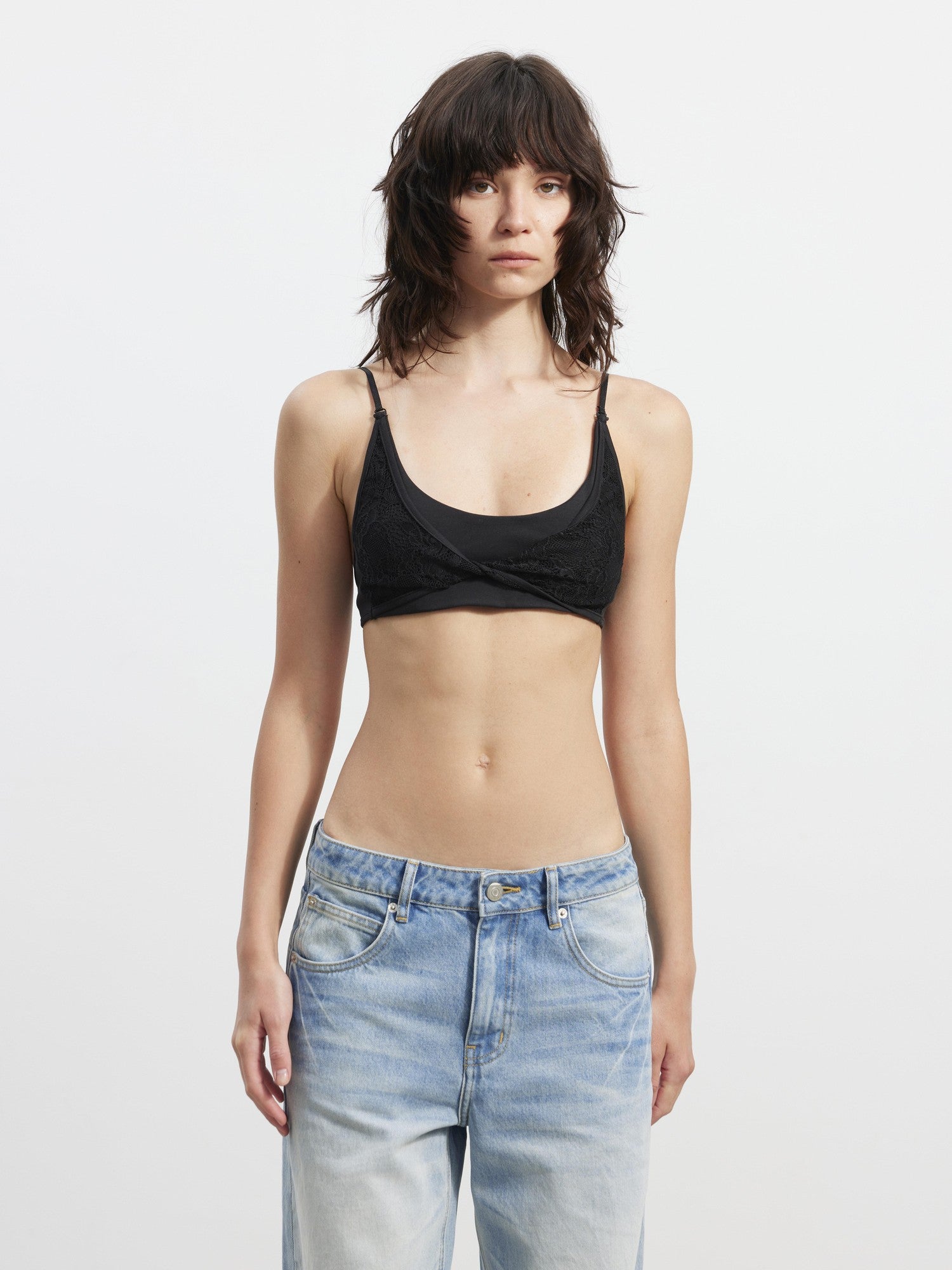 AFTADAWN Lace Spliced Removable Padded Slim Fit Women&