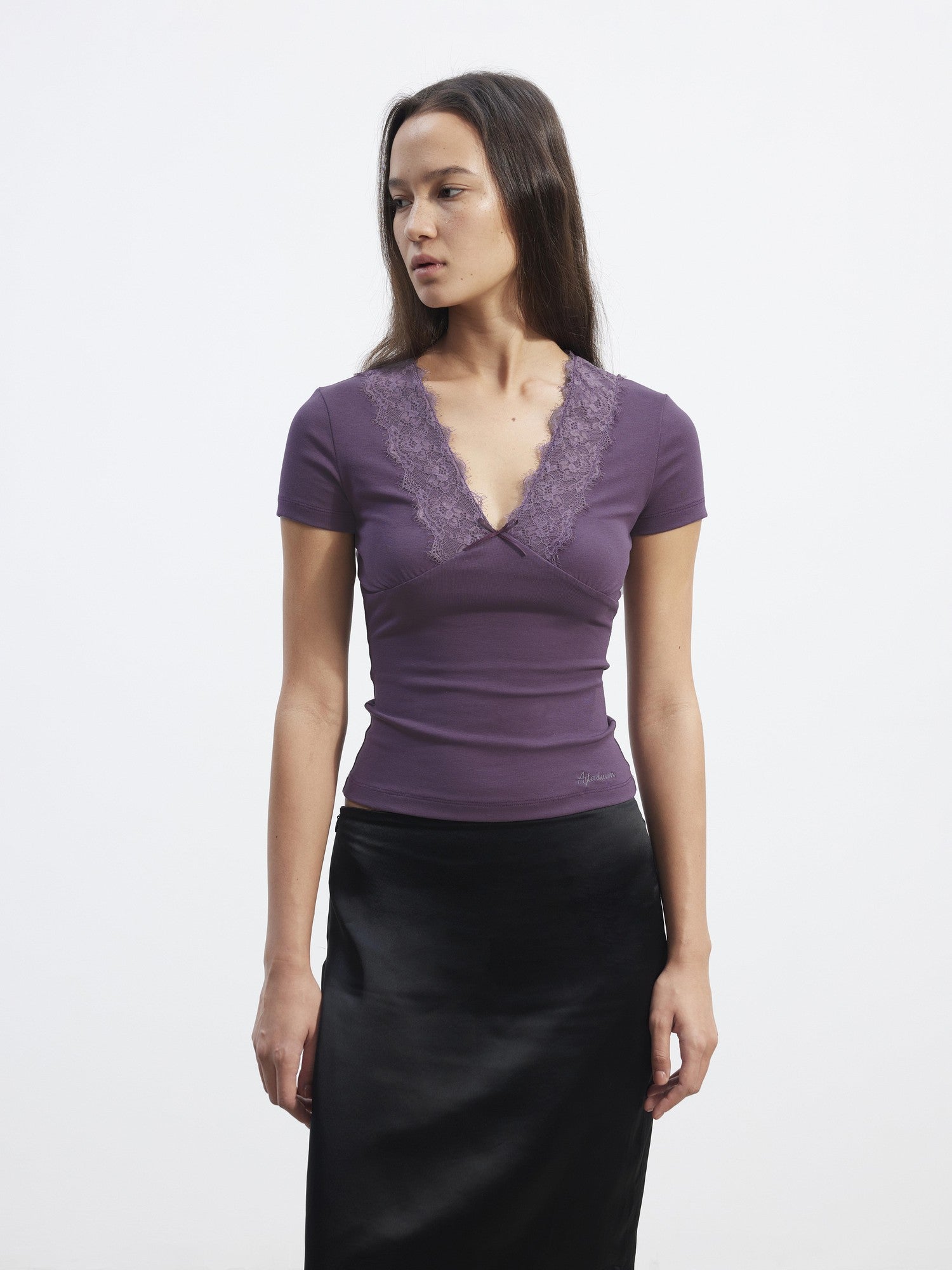 AFTADAWN Lace Trim Spliced V-neck Bow Waist Women&