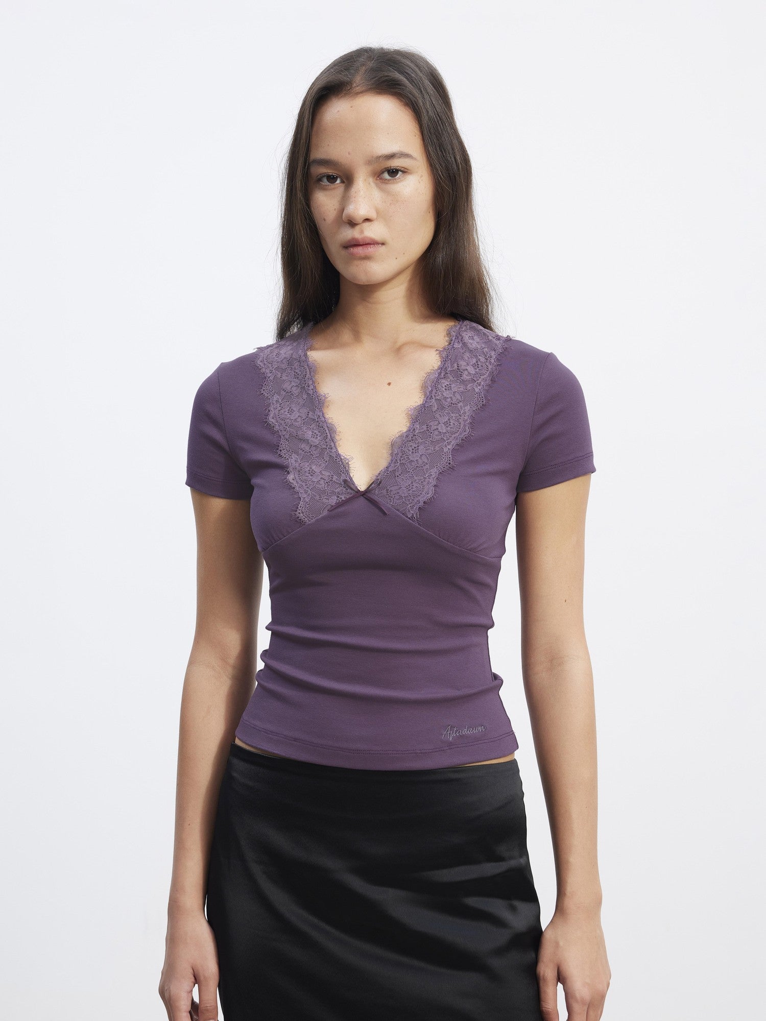 AFTADAWN Lace Trim Spliced V-neck Bow Waist Women&