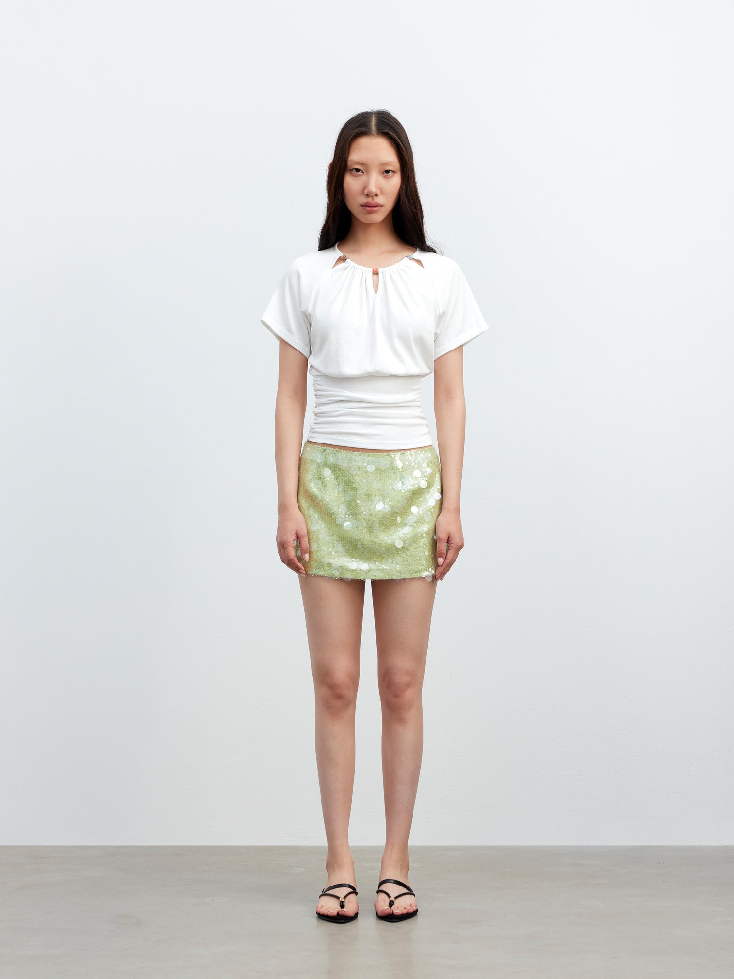 AFTADAWN Ladies V-Neck Beaded Waist Detail Modal Top