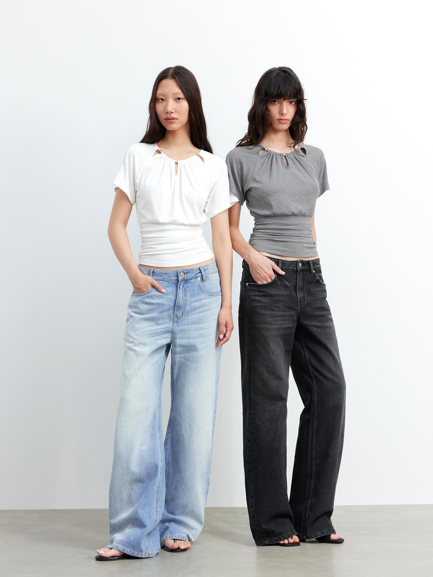 AFTADAWN Ladies V-Neck Beaded Waist Detail Modal Top