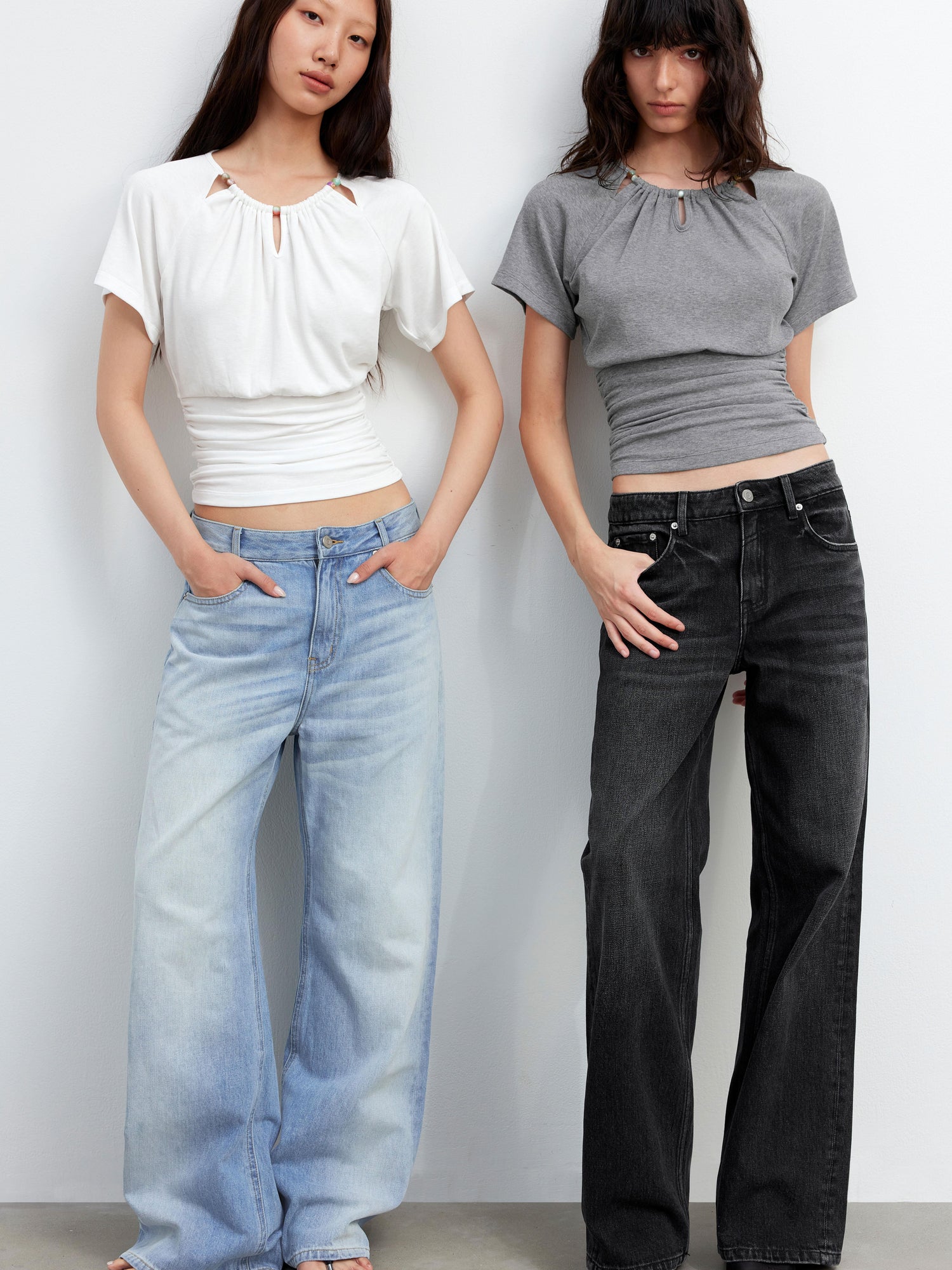 AFTADAWN Ladies V-Neck Beaded Waist Detail Modal Top