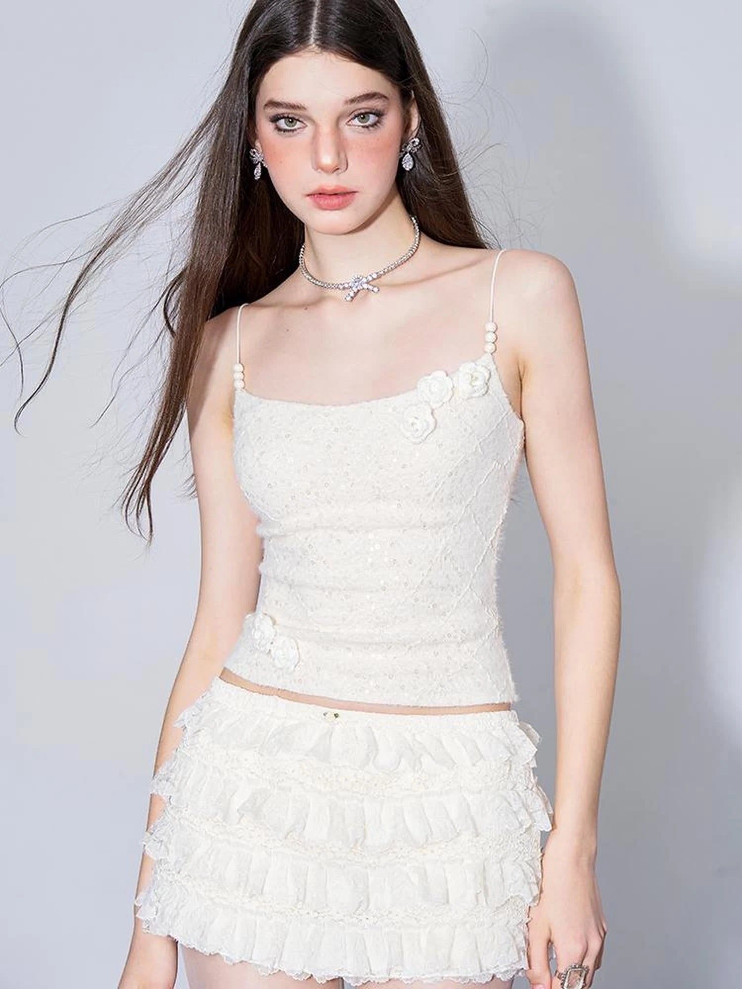 Layered Lace A Line Mini Skirt Black White