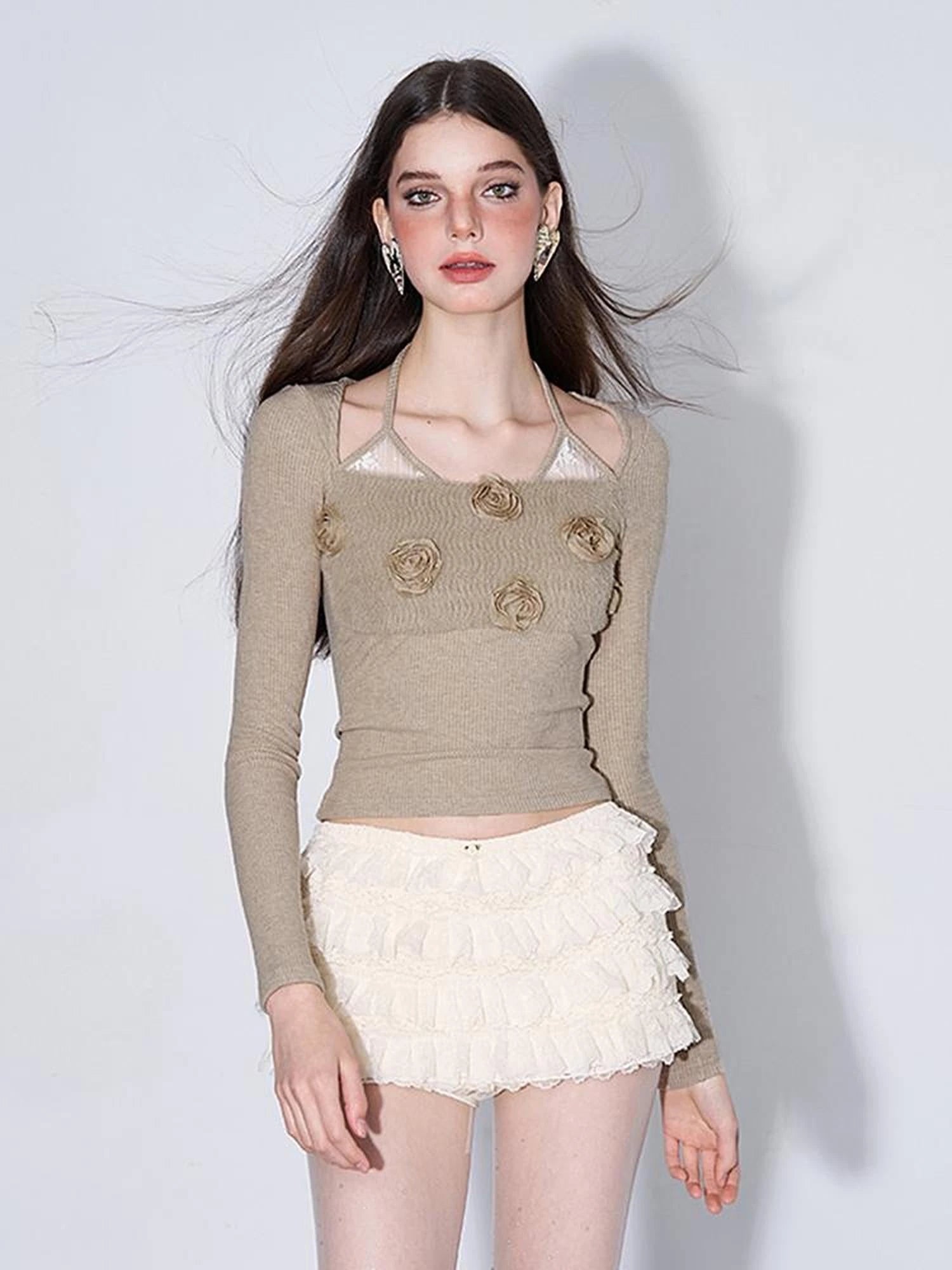 Layered Lace A Line Mini Skirt Black White