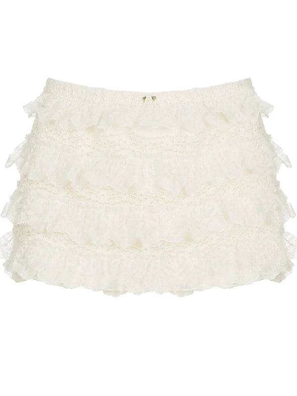 Layered Lace A Line Mini Skirt Black White