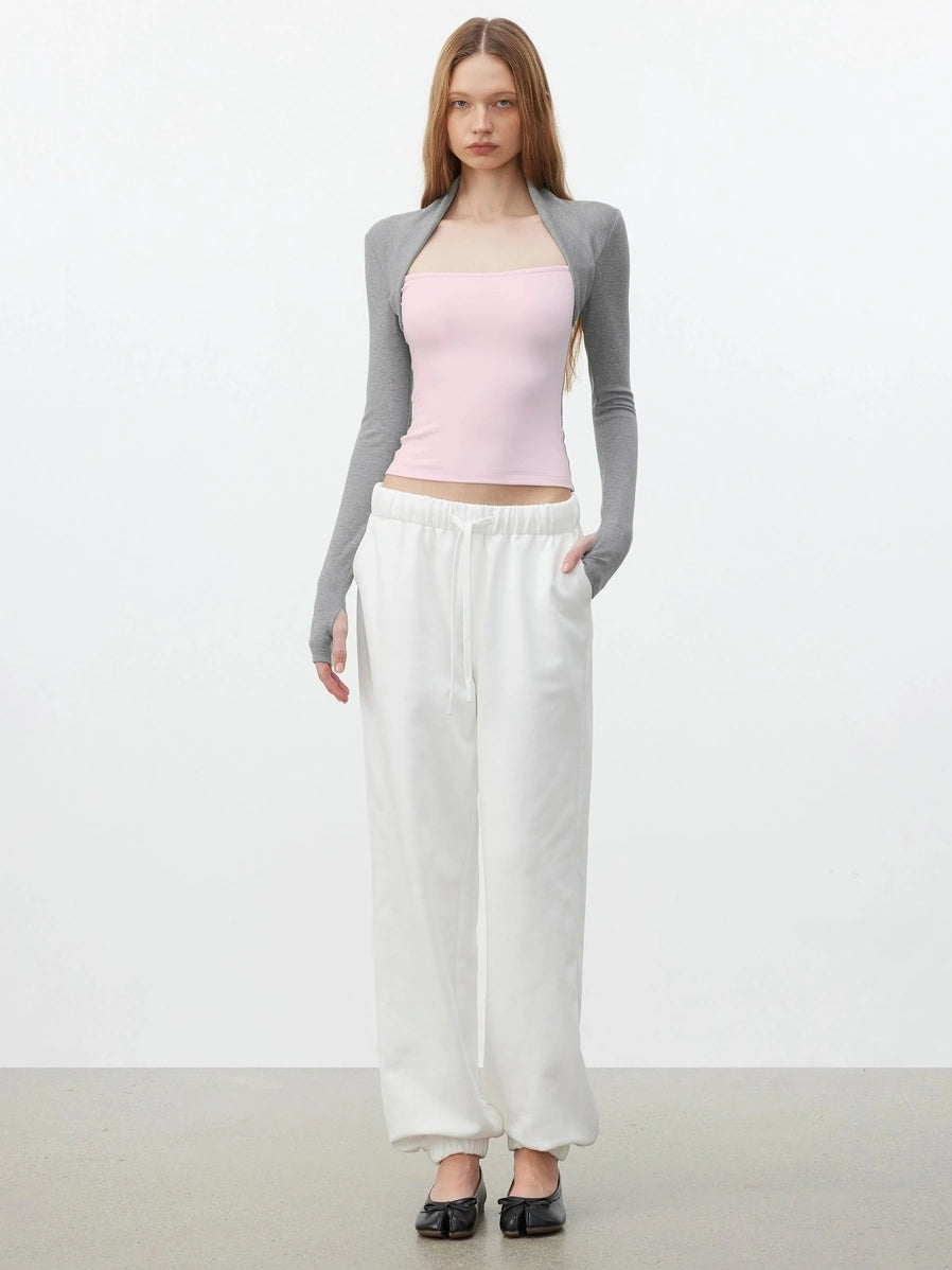 AFTADAWN Layered Sleeve Mock Two Tone Stretch Top T-shirt