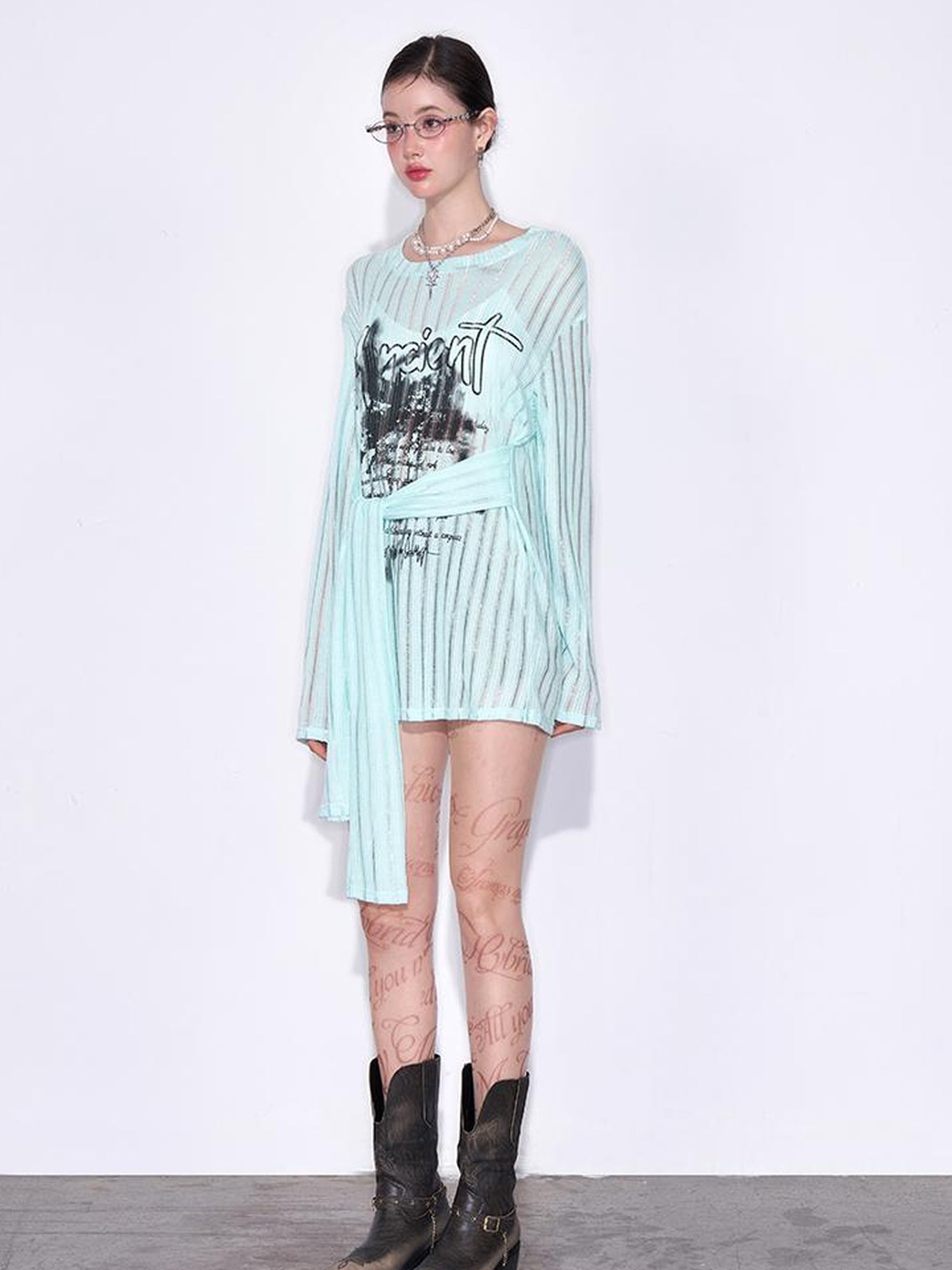 AFTADAWN Lazy Ribbed Knit Top With Drawstring