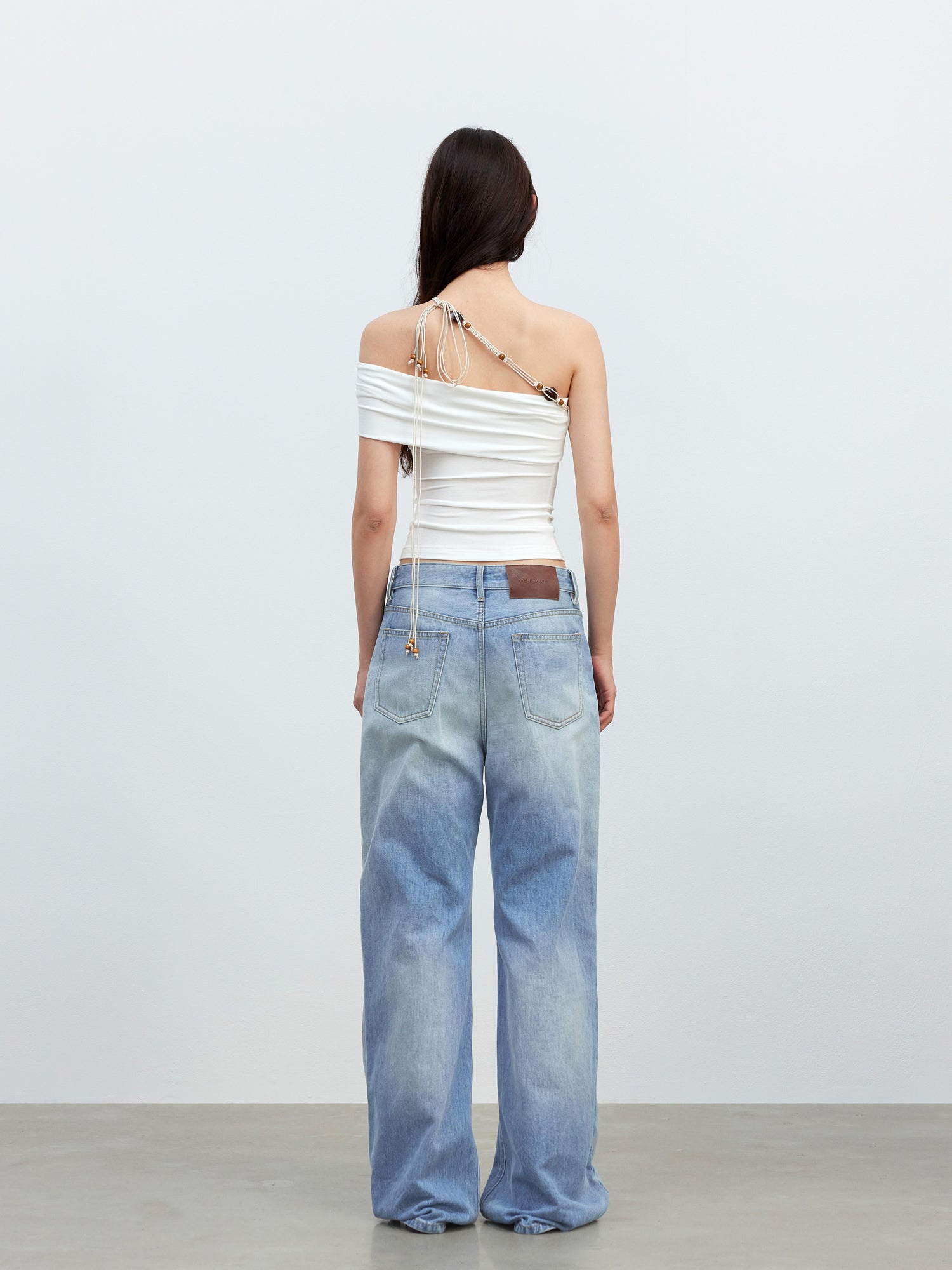 AFTADAWN Leisure Asymmetric Beaded Off Shoulder Top